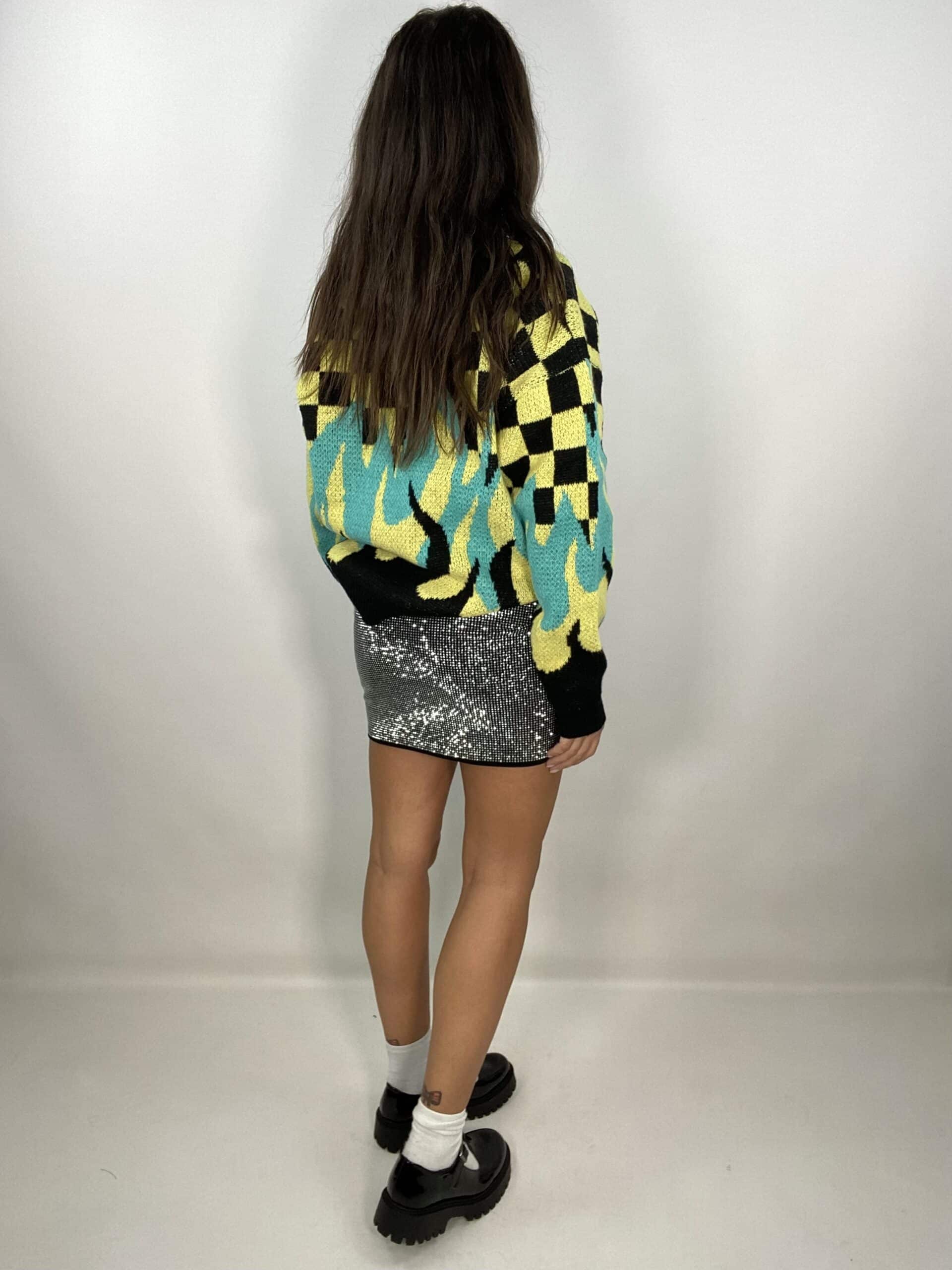 Pullover Con Scacchi e Fiamma - Giallo / Nero