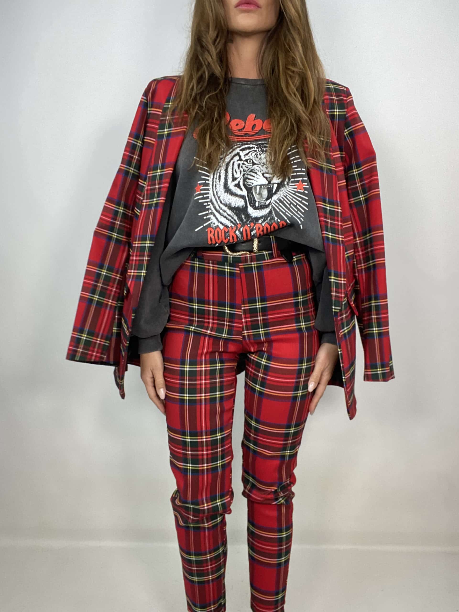 Pantaloni Tartan Skinny - Rosso