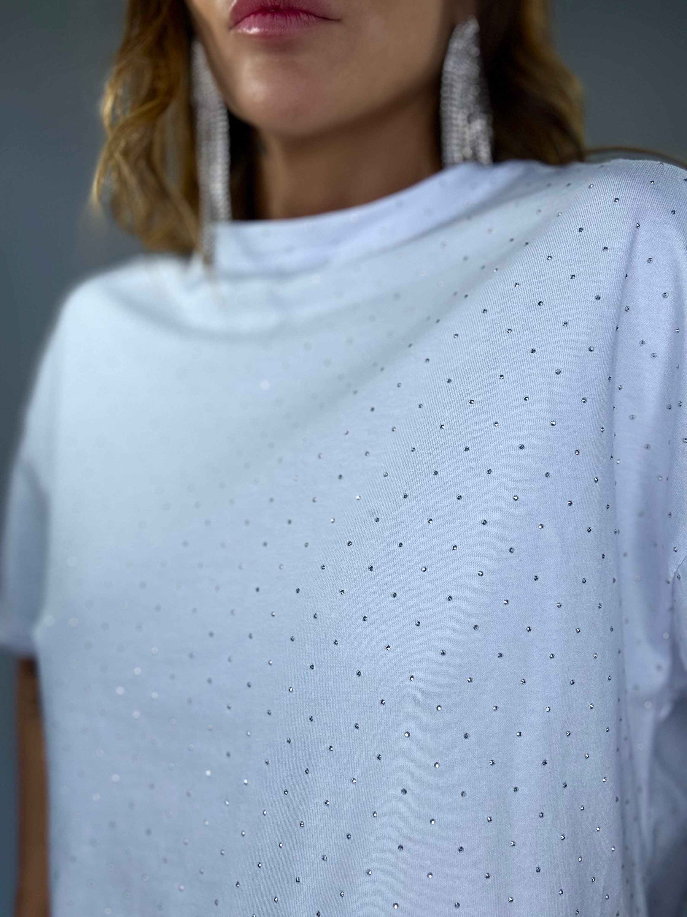 T-shirt Crop Strass - Bianco
