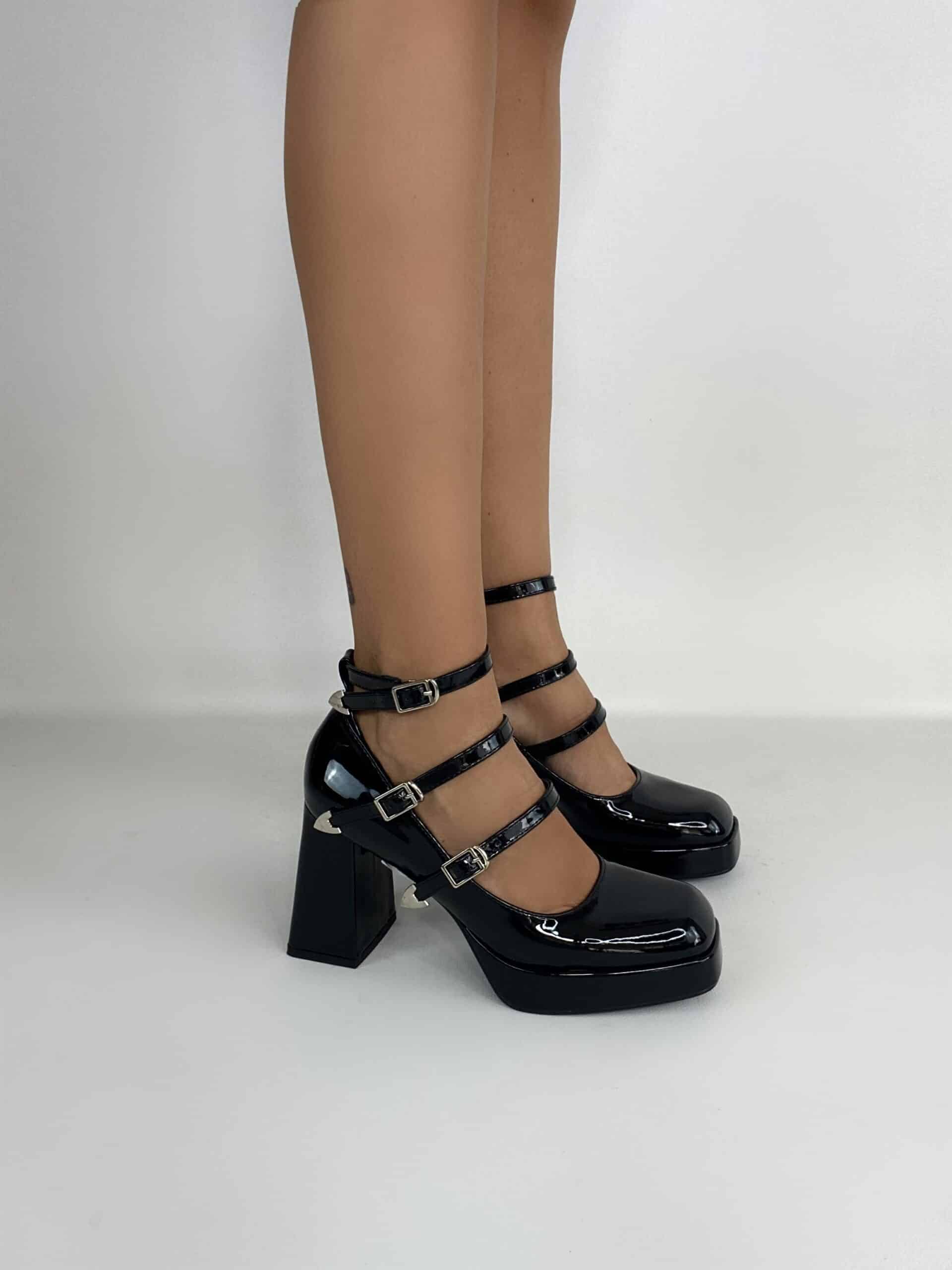 Mary Jane Western Tre Cinturini - Nero