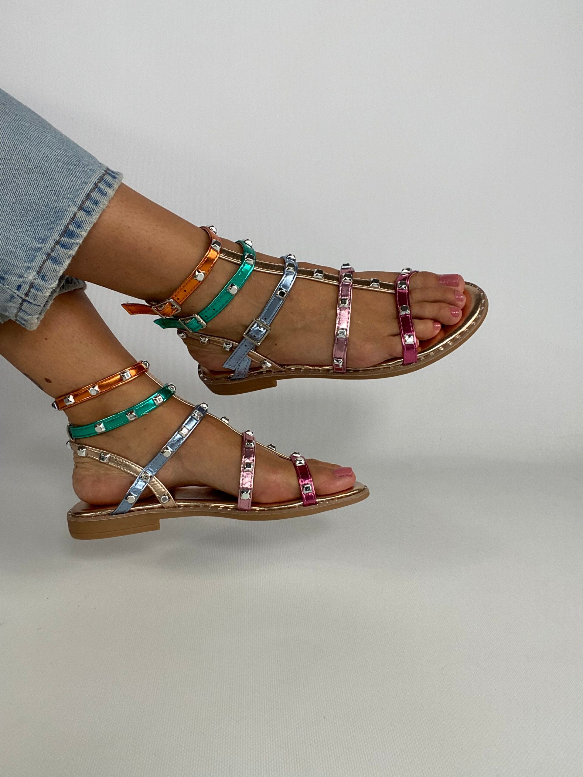 Sandali Studs Flat con Borchie - Multicolor