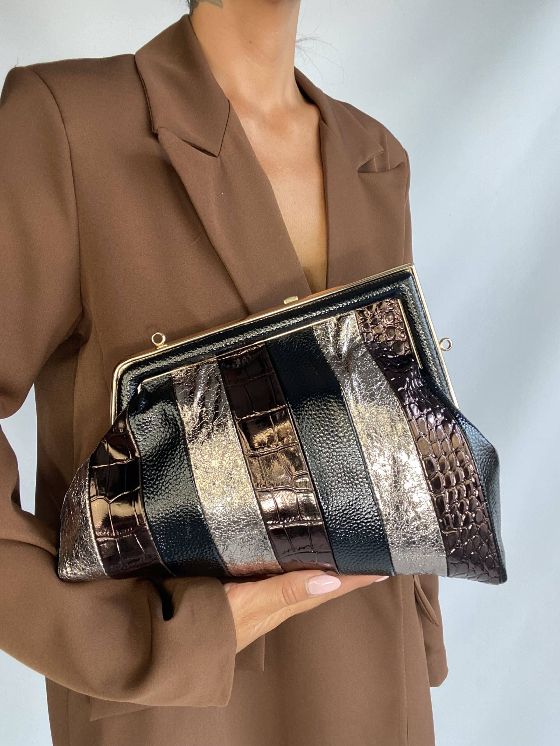 New Clutch Multicolor con Tracolla - Nero