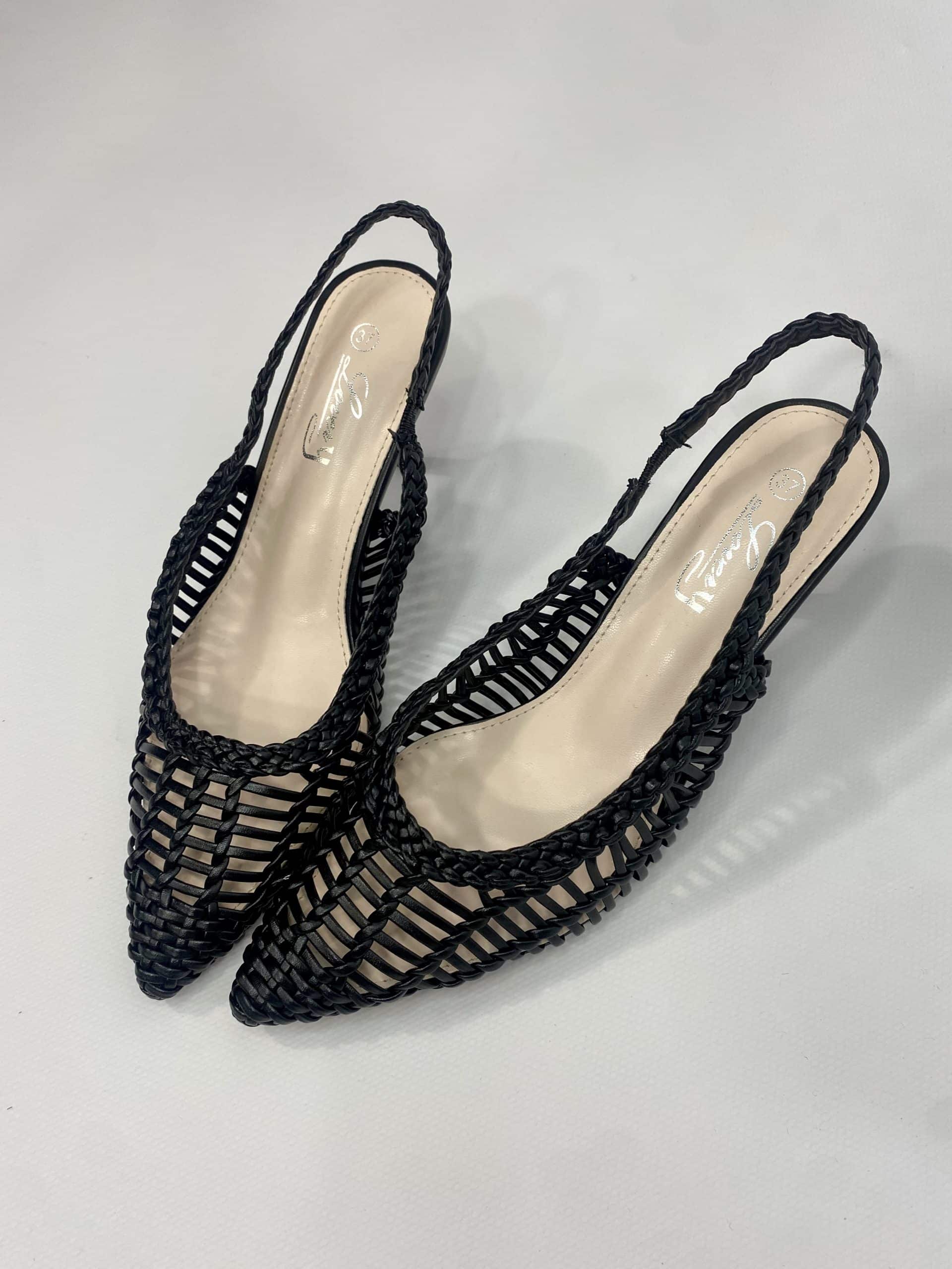 Slingback Rafia Medium Heels - Nero