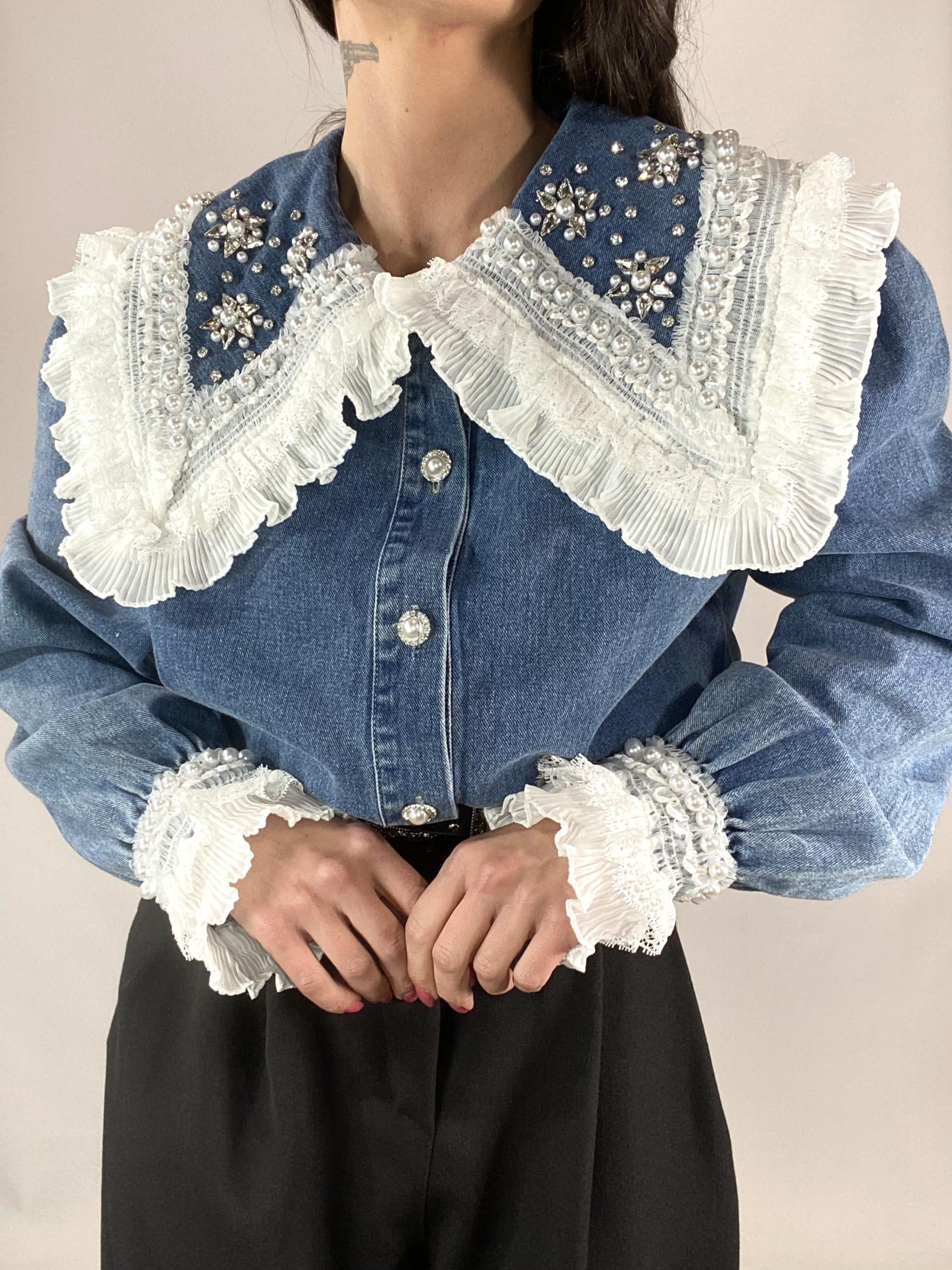 Camicia Jeans con Maxi Colletto