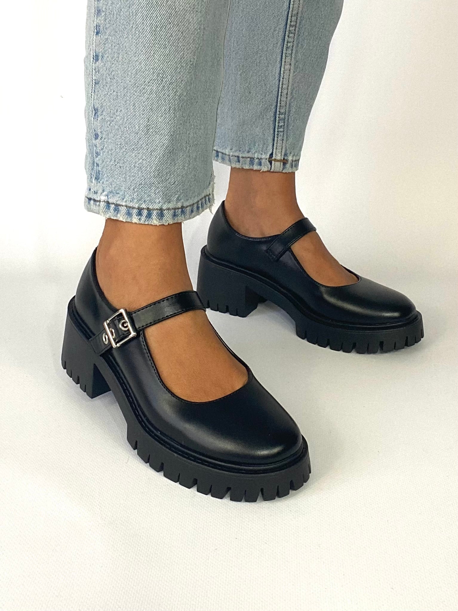 Bebè Platform con Cinturno - Simil Pelle Nero