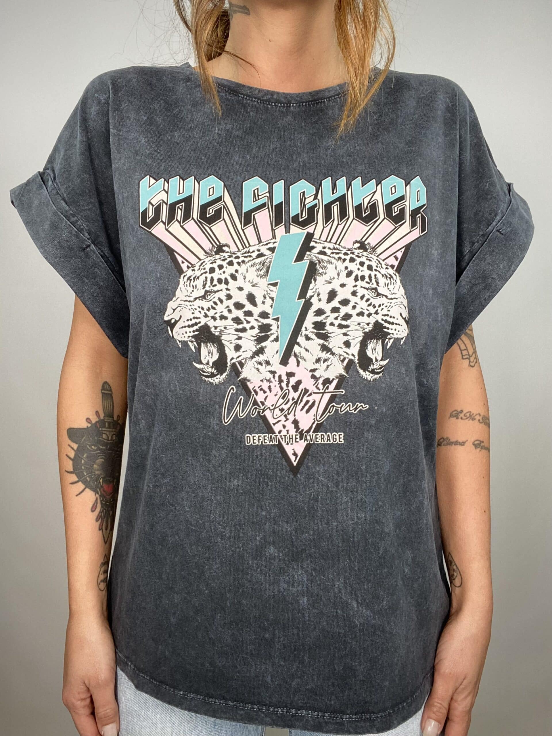 T-shirt Acid Wash Oversize - Leopardo - The Fighter