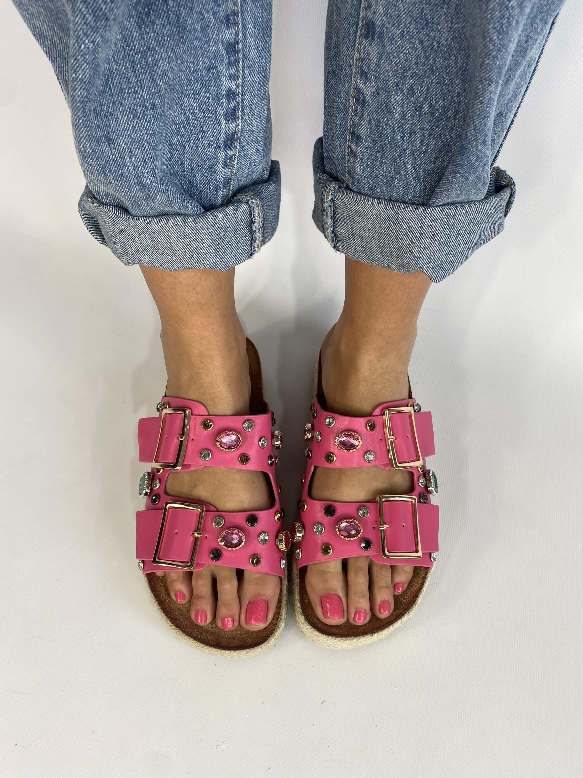 Sandali Platform con Pietre - Fucsia