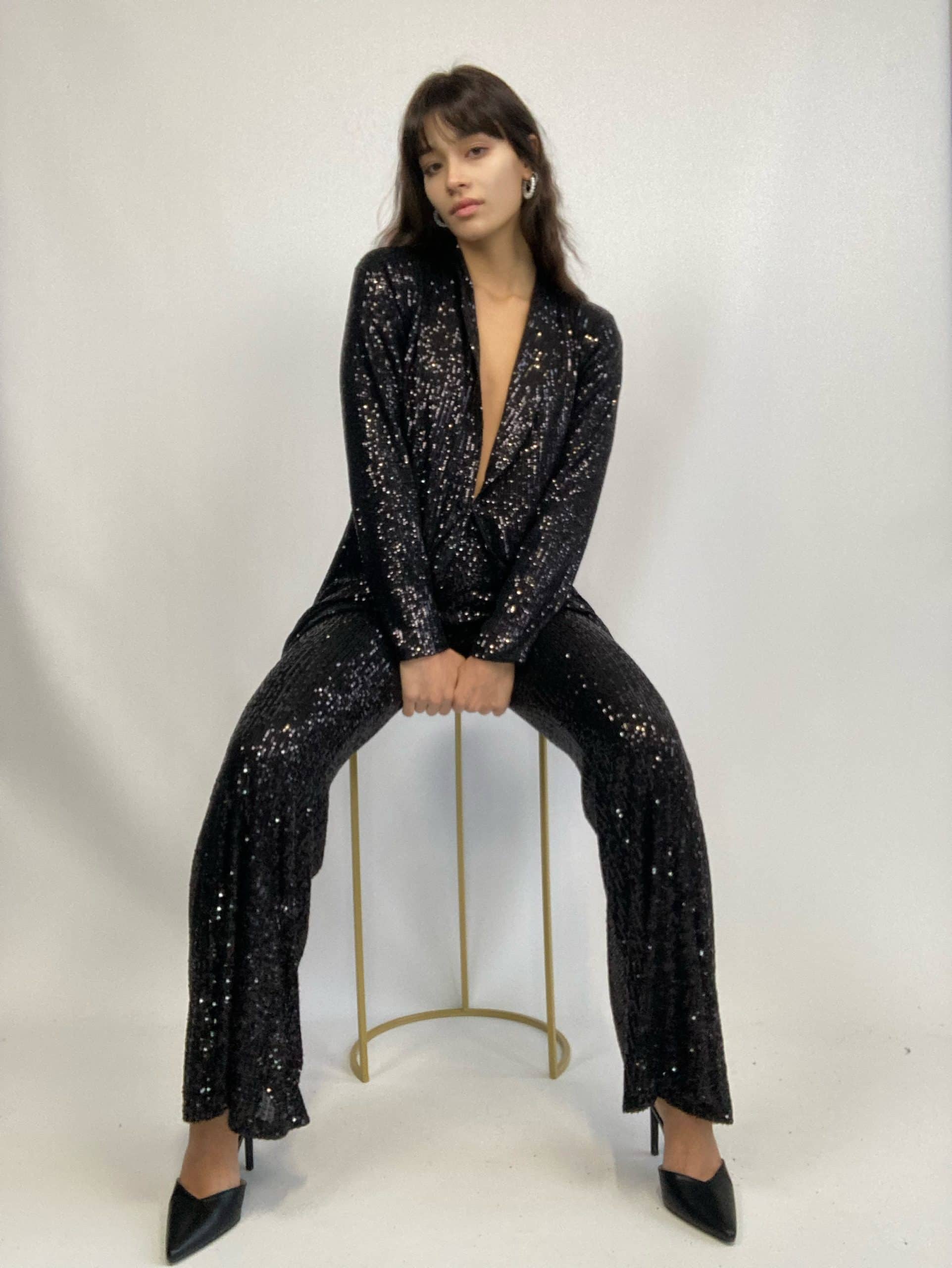 Blazer Completo Paillettes - Nero