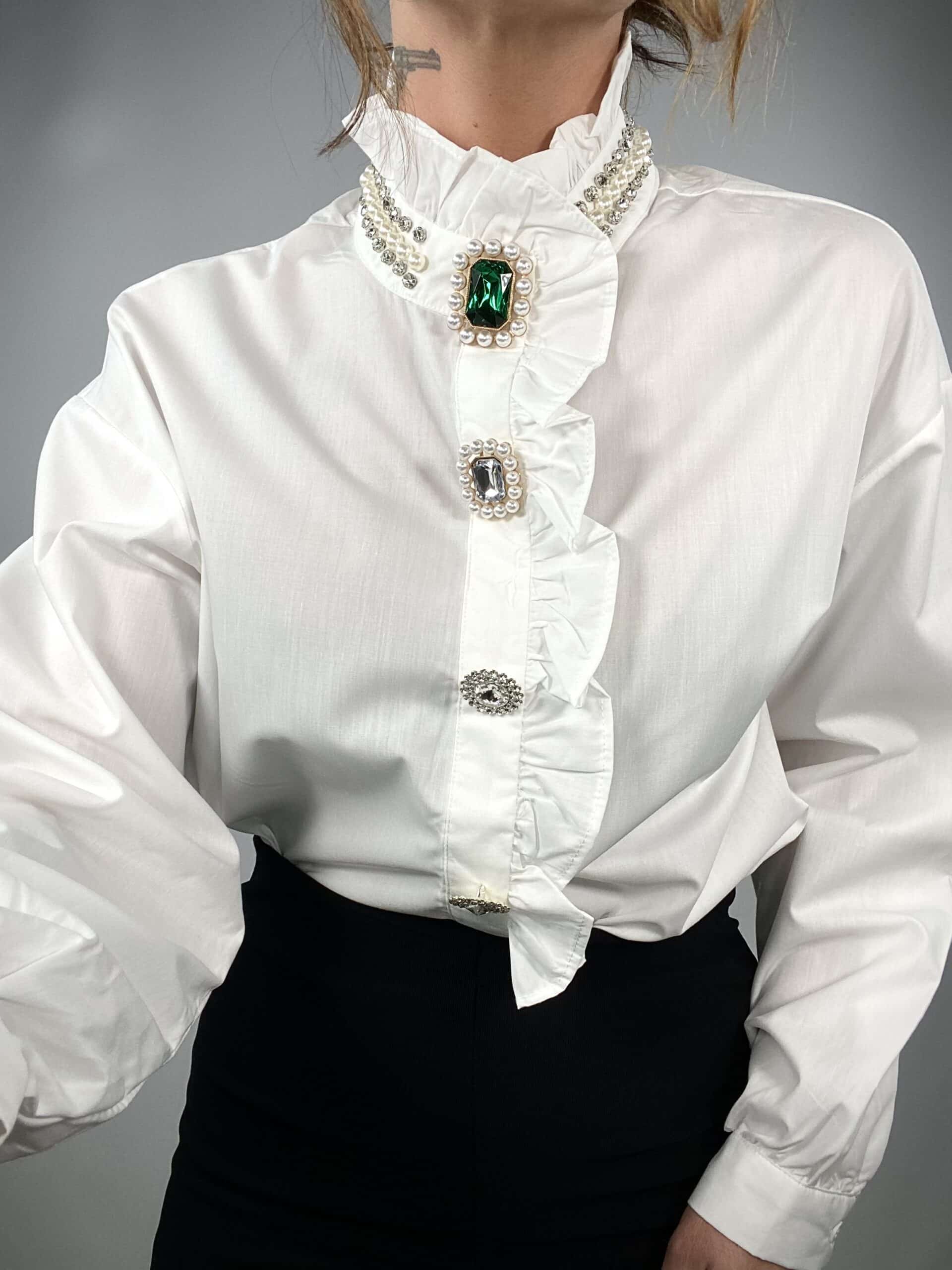 Camicia Vittoriana con Collier di Perle - Bianco