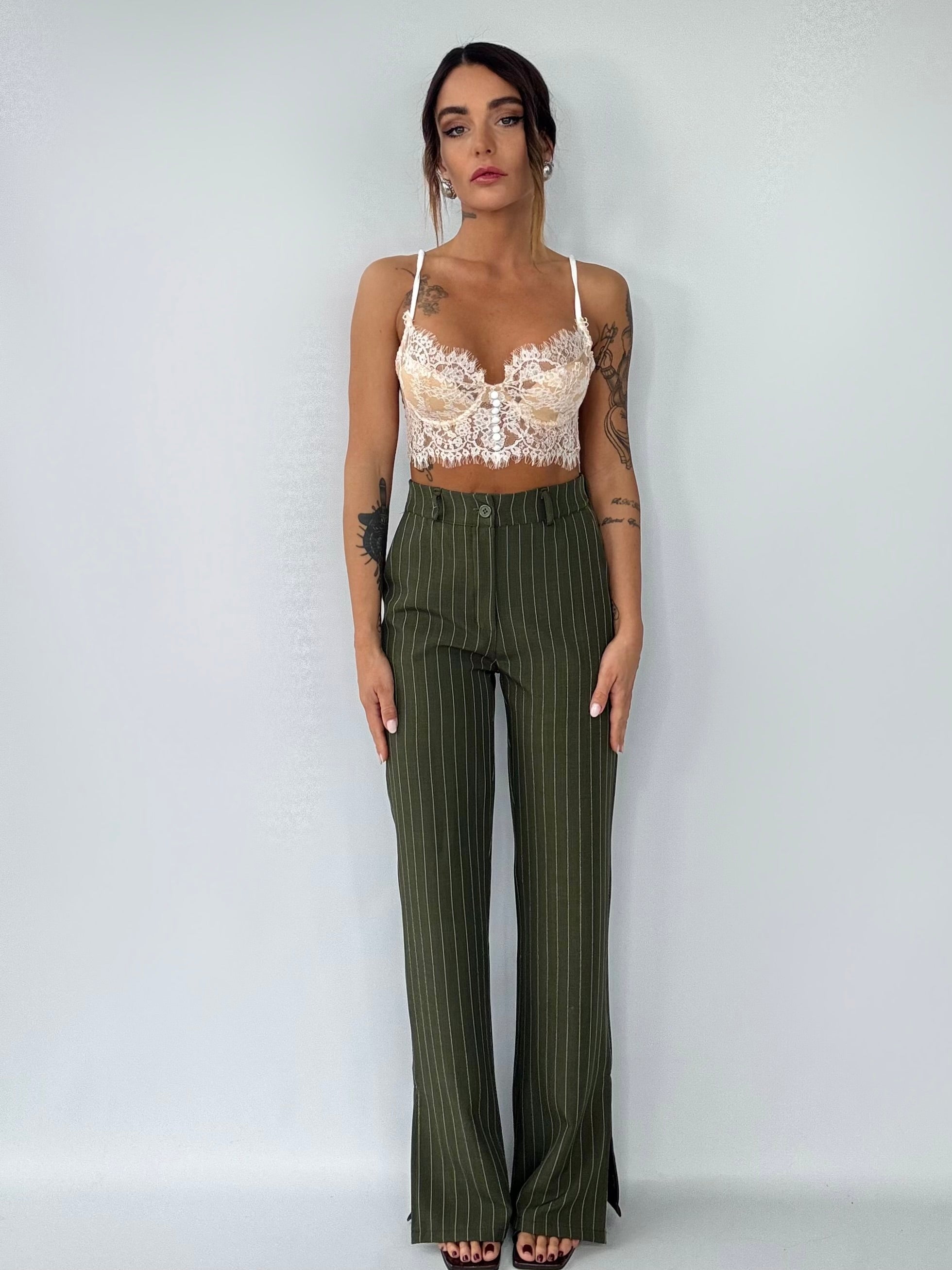 Completo Over Kimono. - Gessato Verde Militare