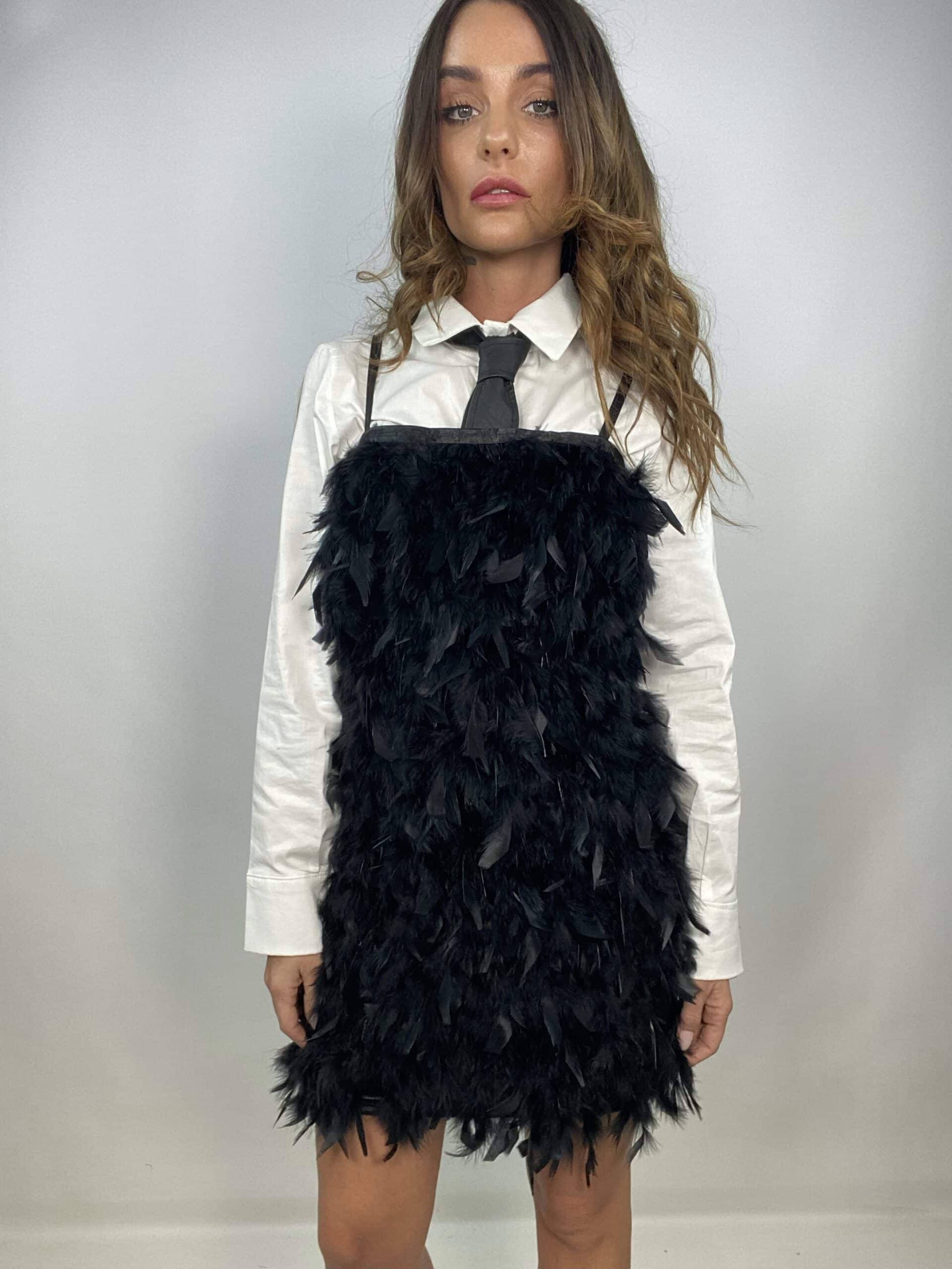 Mini Abito con Piume - Nero