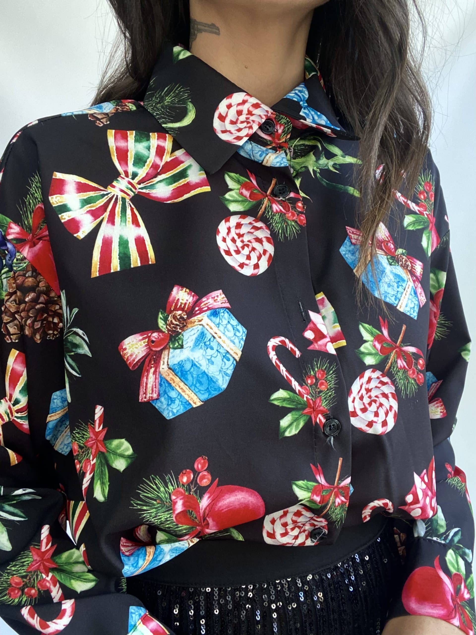 Camicia Fiocchi e Pacchetti di Natale - Nero