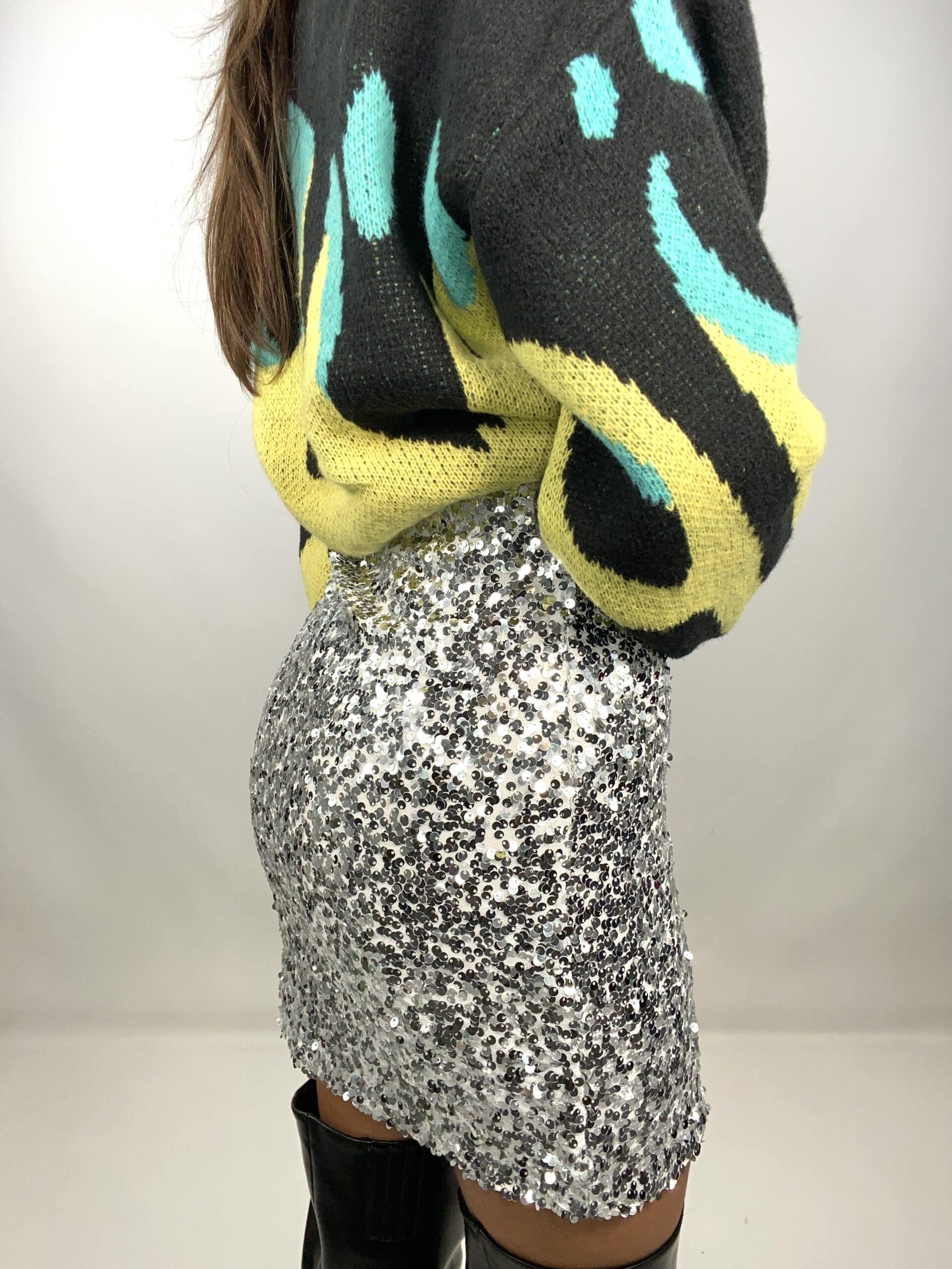 Mini Gonna Paillettes - Argento.