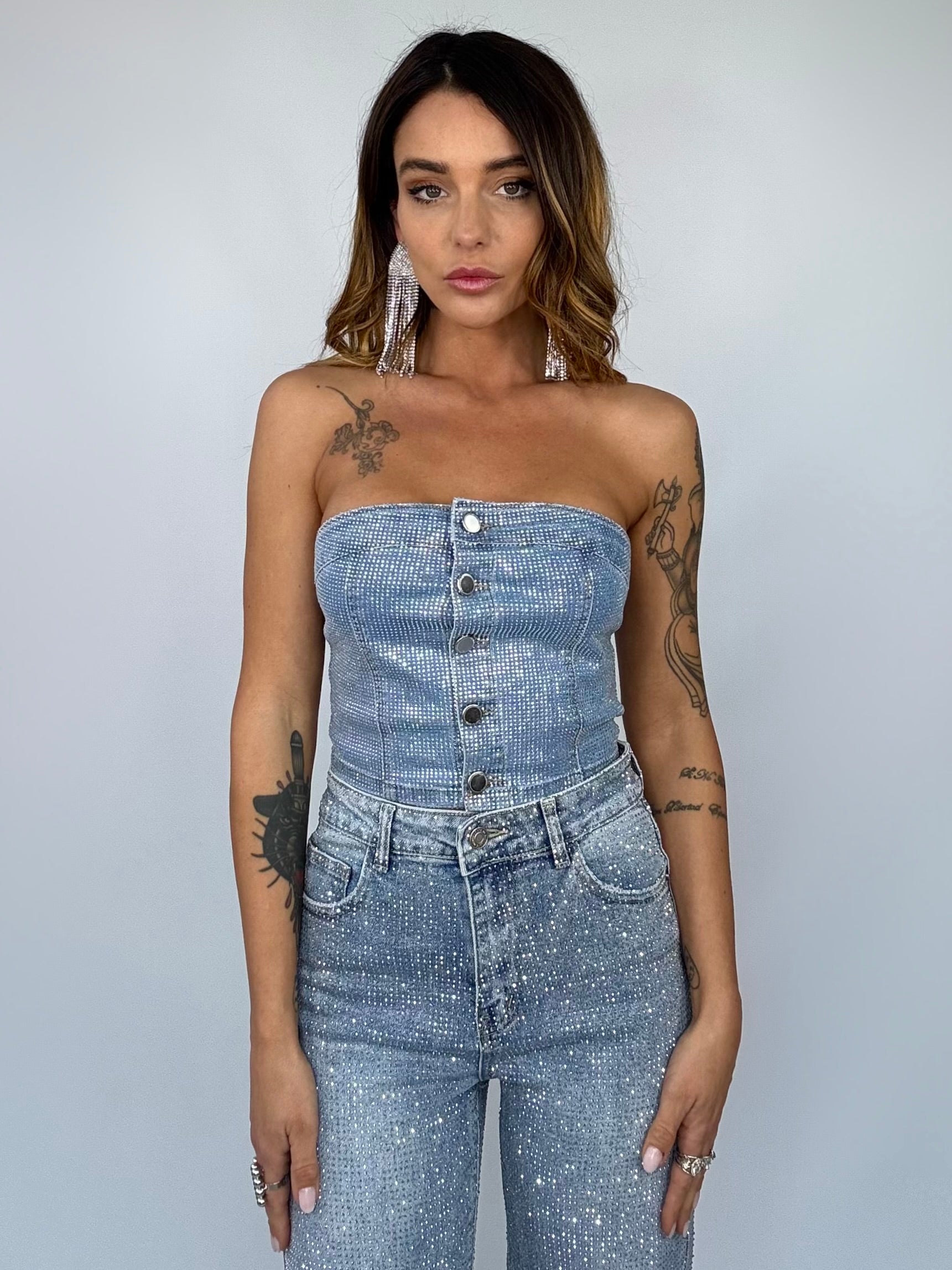 Crop Top Jeans Strass