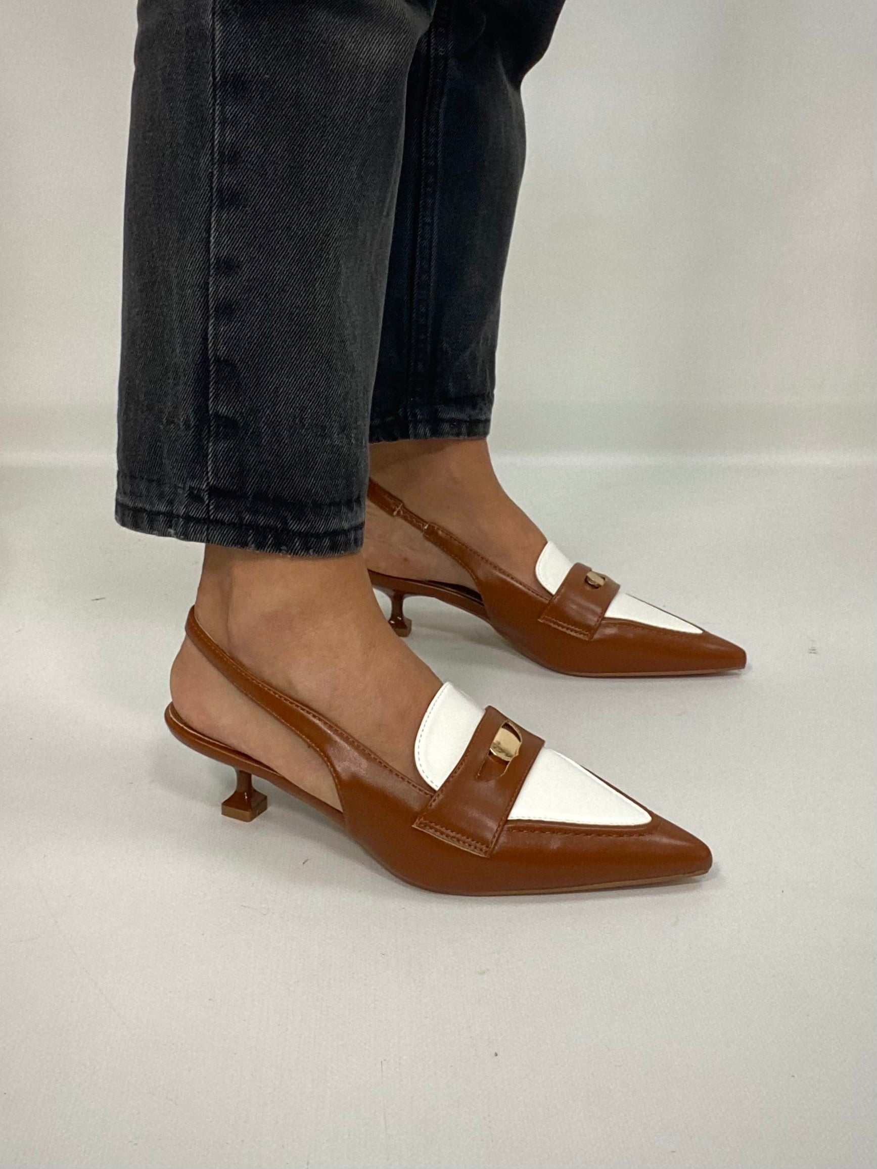 Slingback stile Mocassino -Bicolor Marrone / Bianco