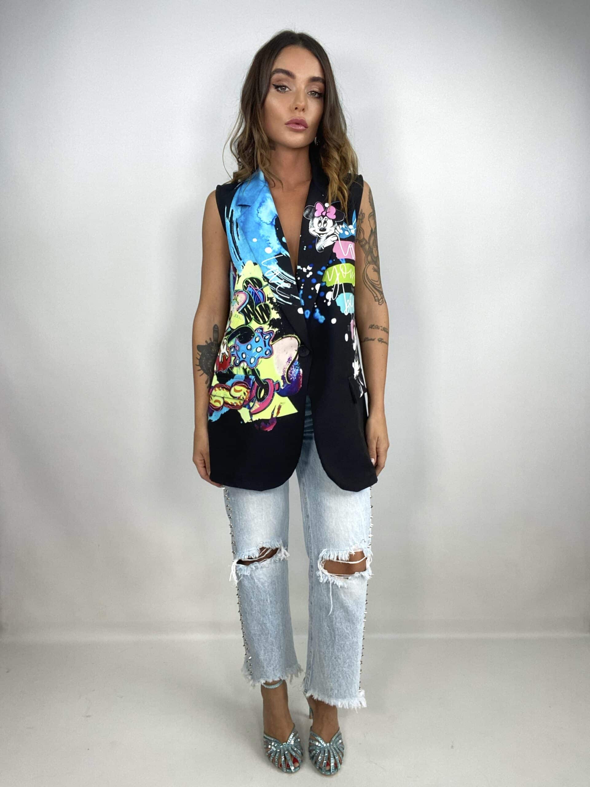 Gilet Oversize Stampa Minnie e Topolino - Fluo