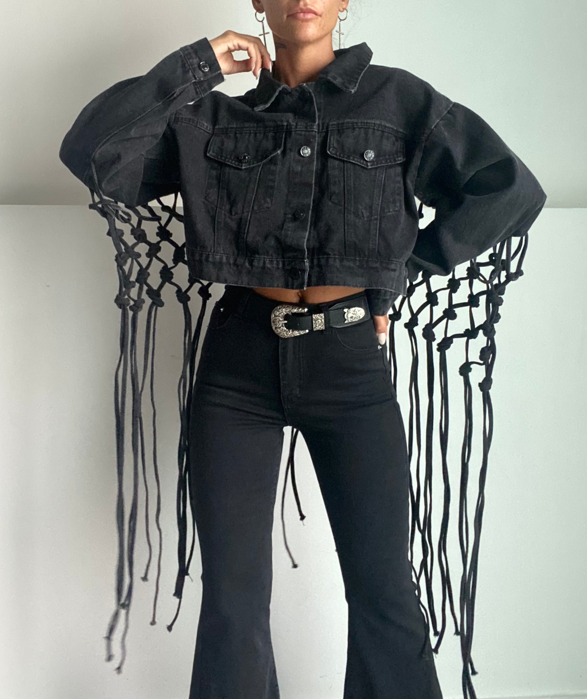 Giacca Jeans Maxi Rete - Nero