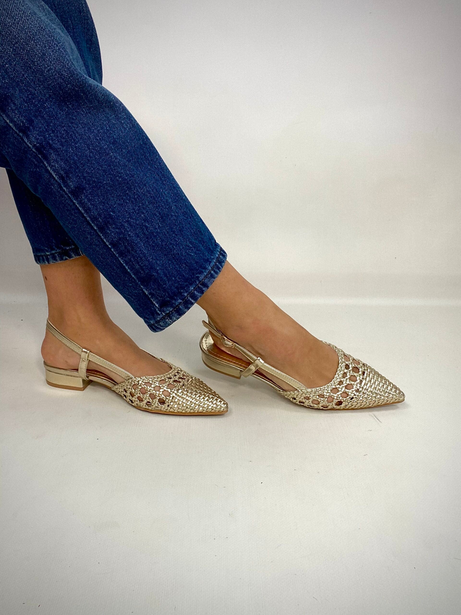 New Slingback Flat Rafia - Oro