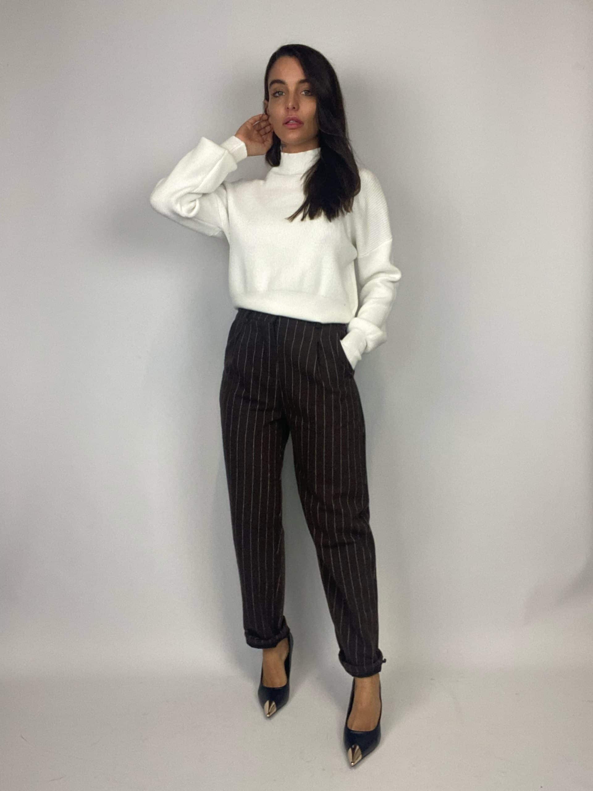 Pantaloni Completo Gessato Flanella - Marrone