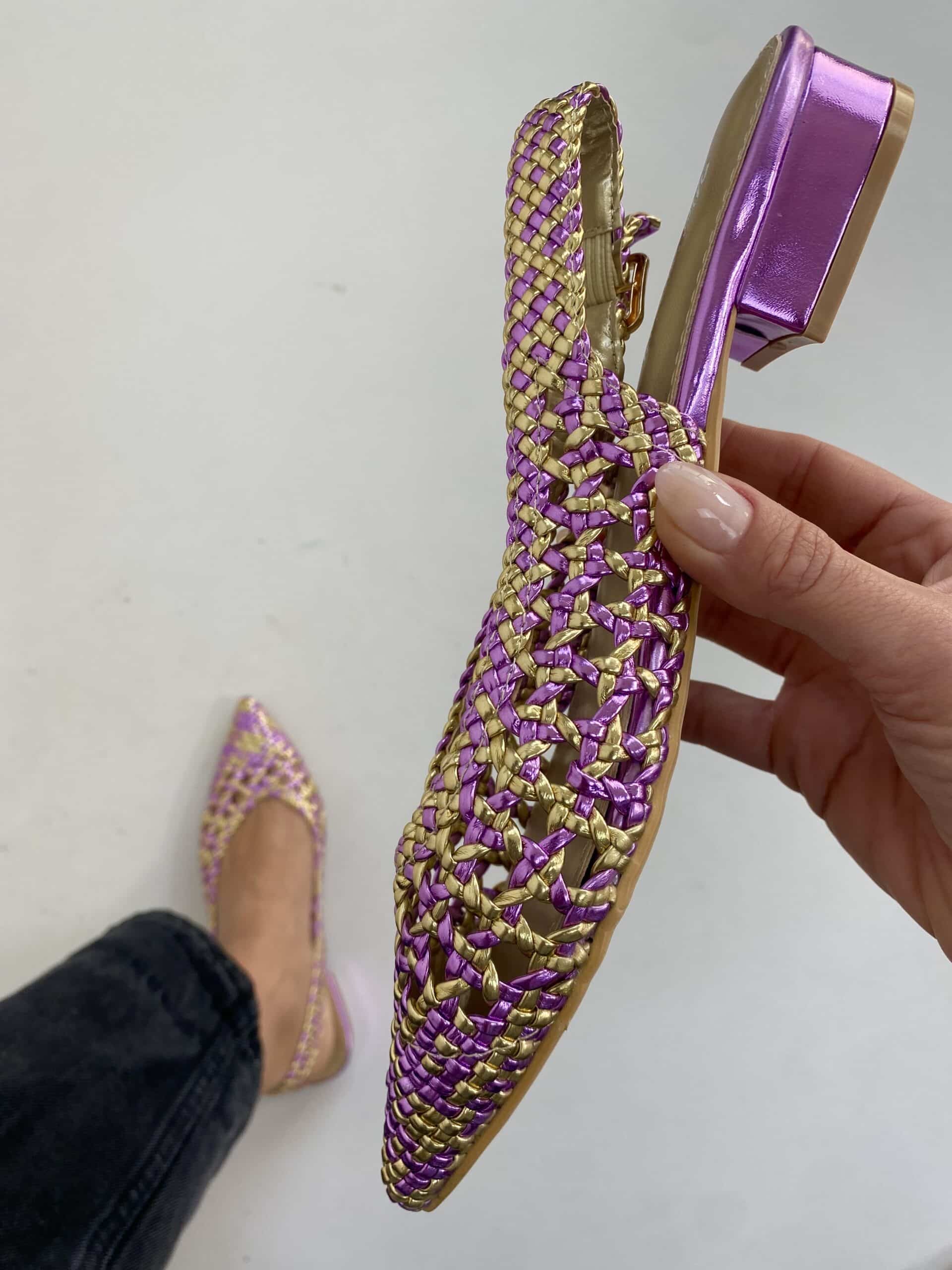 Slingback Flat Rafia 2.0 - Bicolor Oro / Lilla