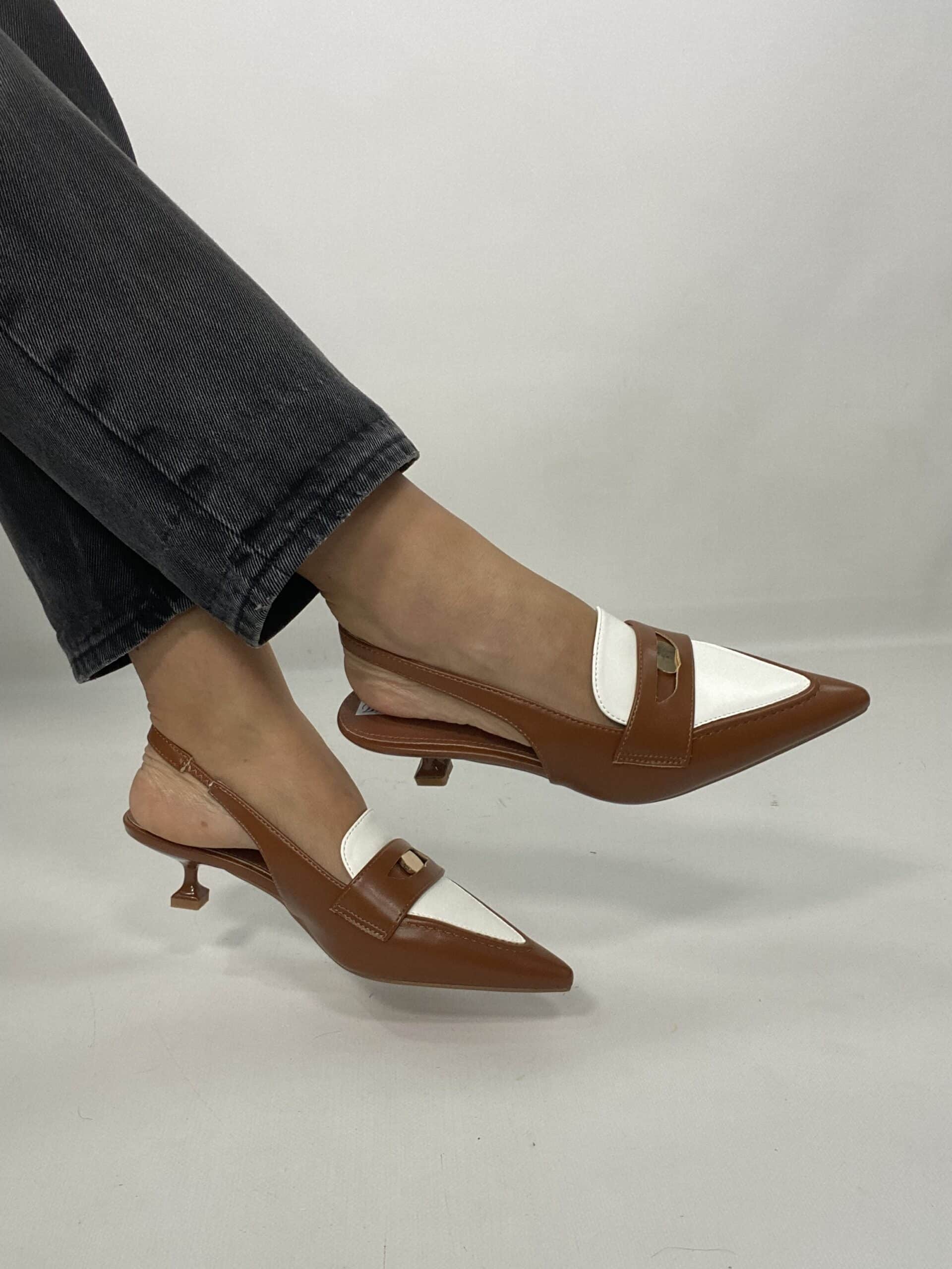 Slingback stile Mocassino -Bicolor Marrone / Bianco