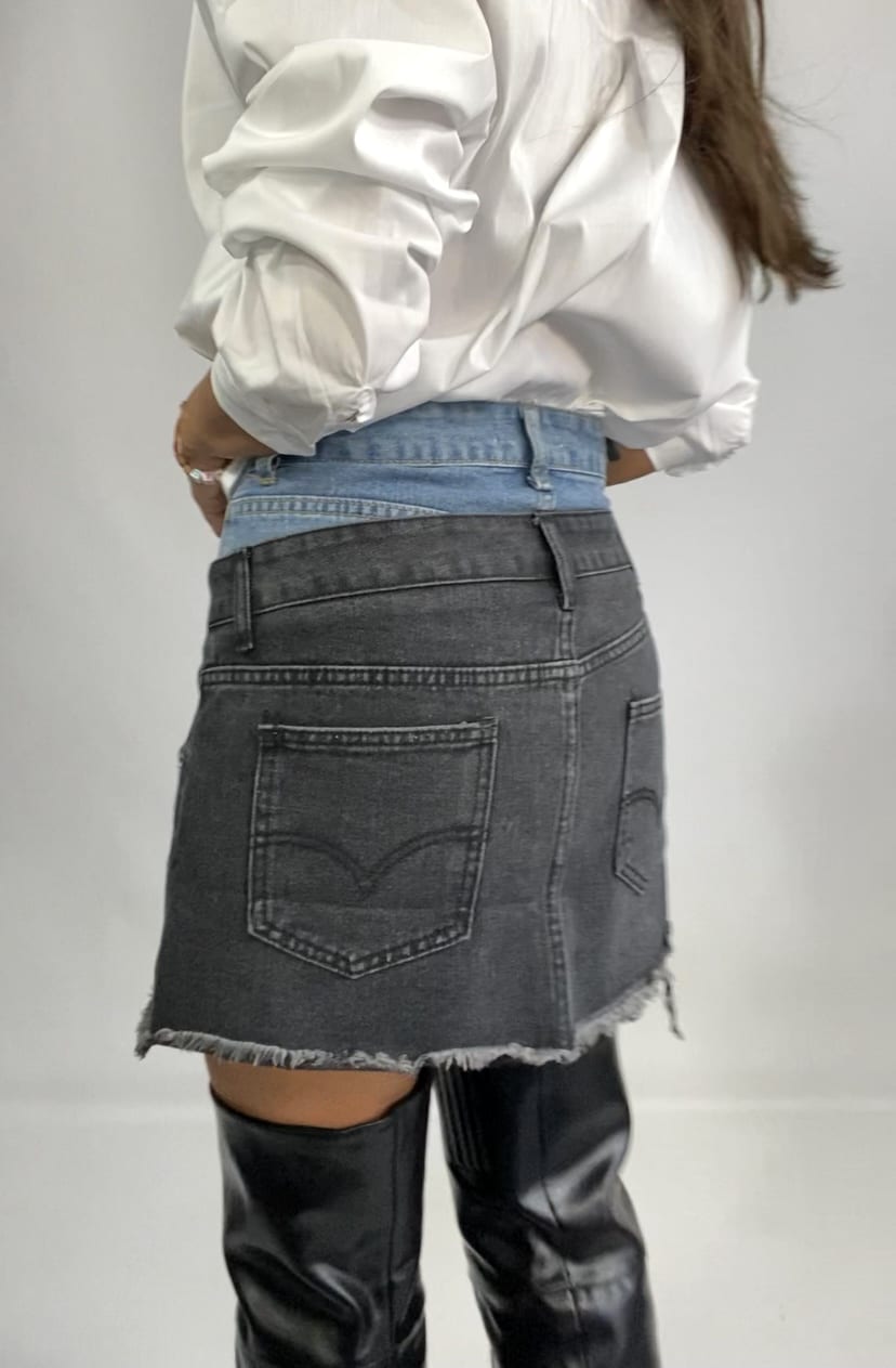 Mini Gonna Double Jeans - Bicolor Denim / Nero