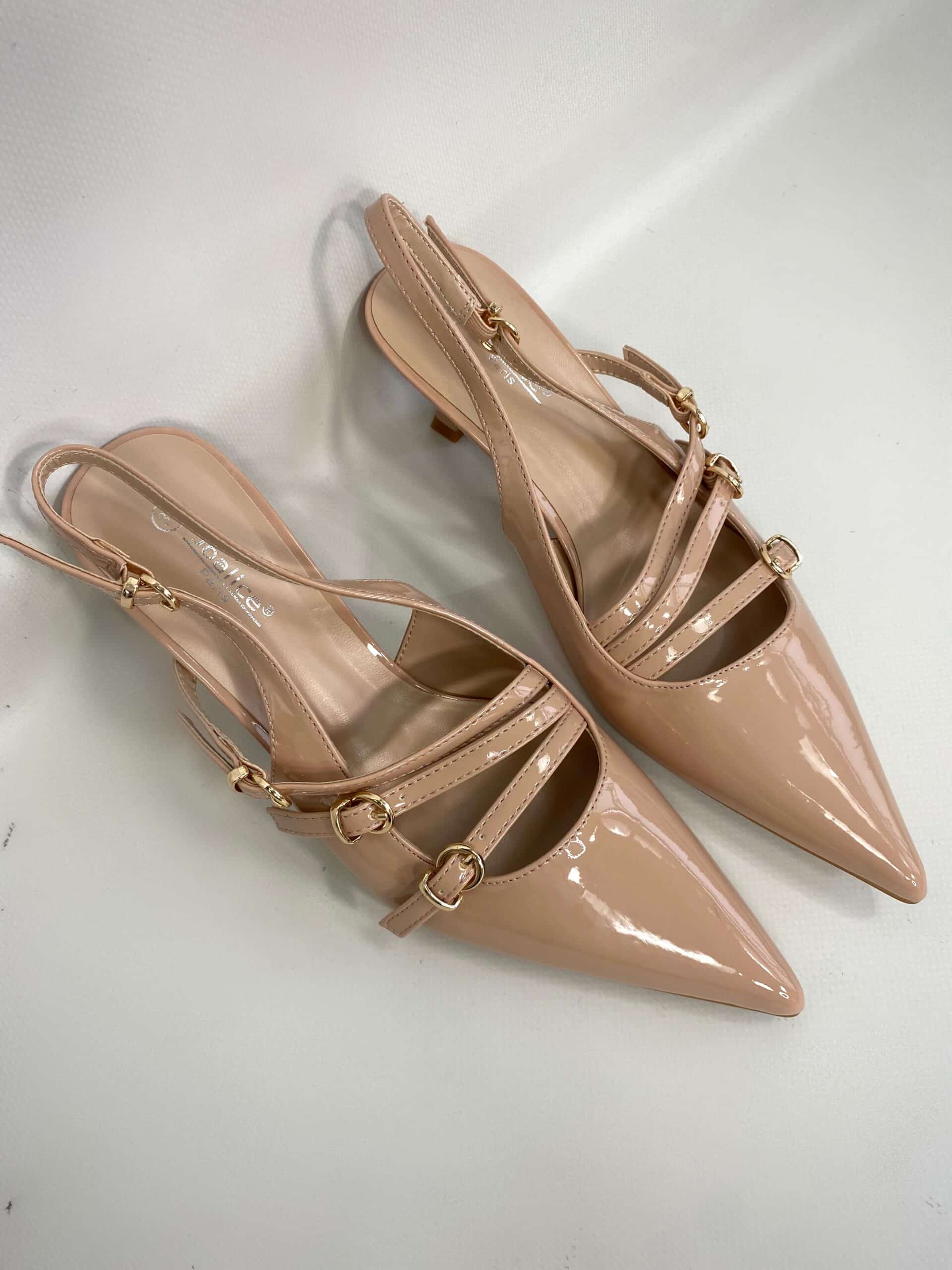 Slingback con Cinturini e Fibbie Tacco Medio - Nude