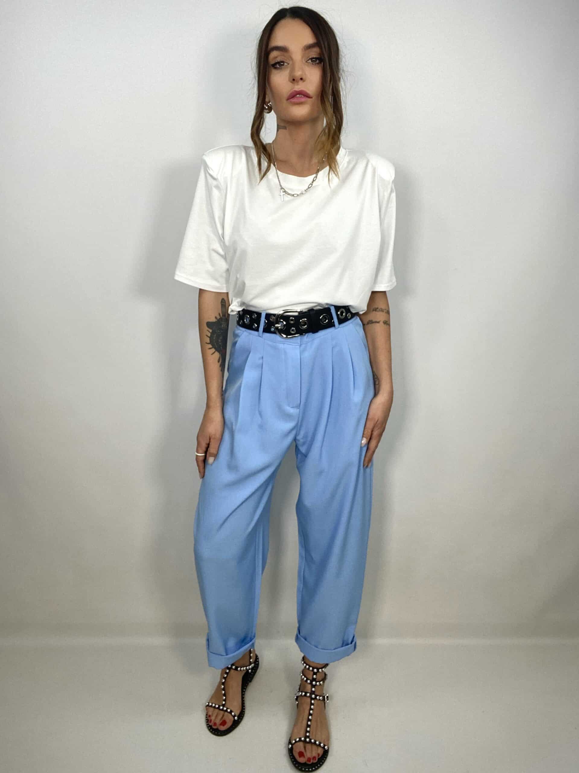 Pantaloni Doppia Pinces Relaxed Fit - Azzurro