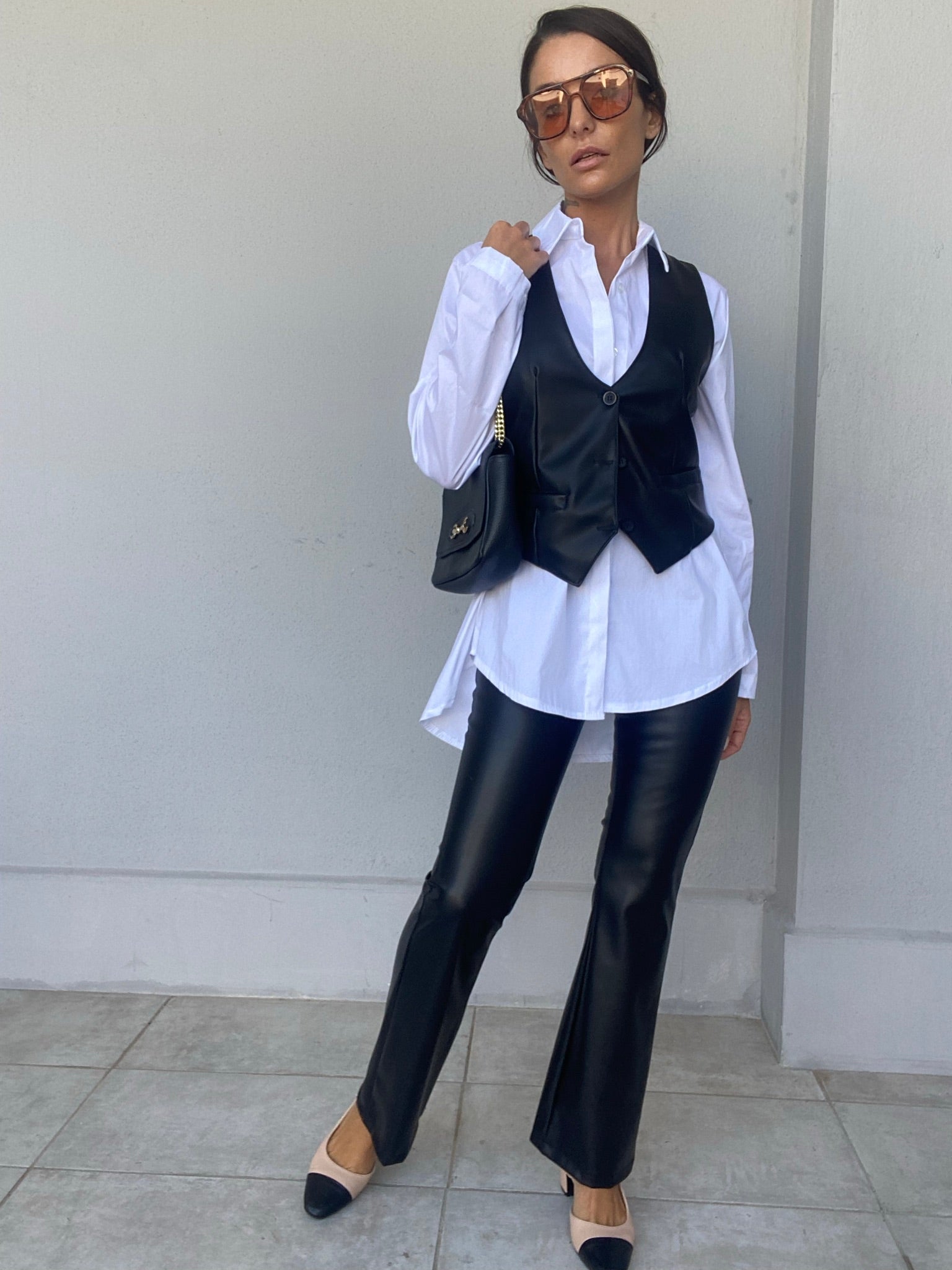 Gilet Completo Ecopelle- Nero