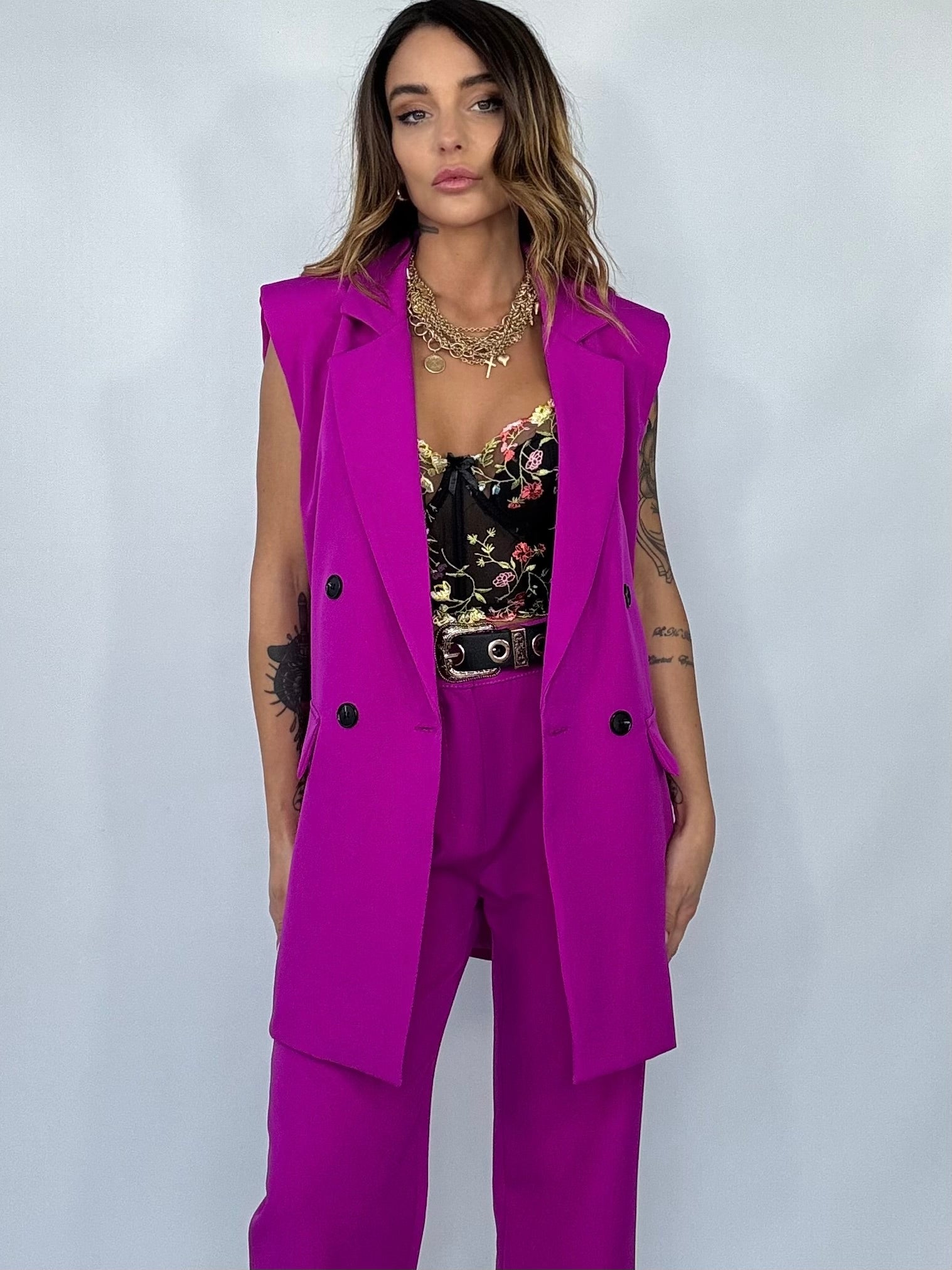 Corsetto Ricamo Fiori - Nero