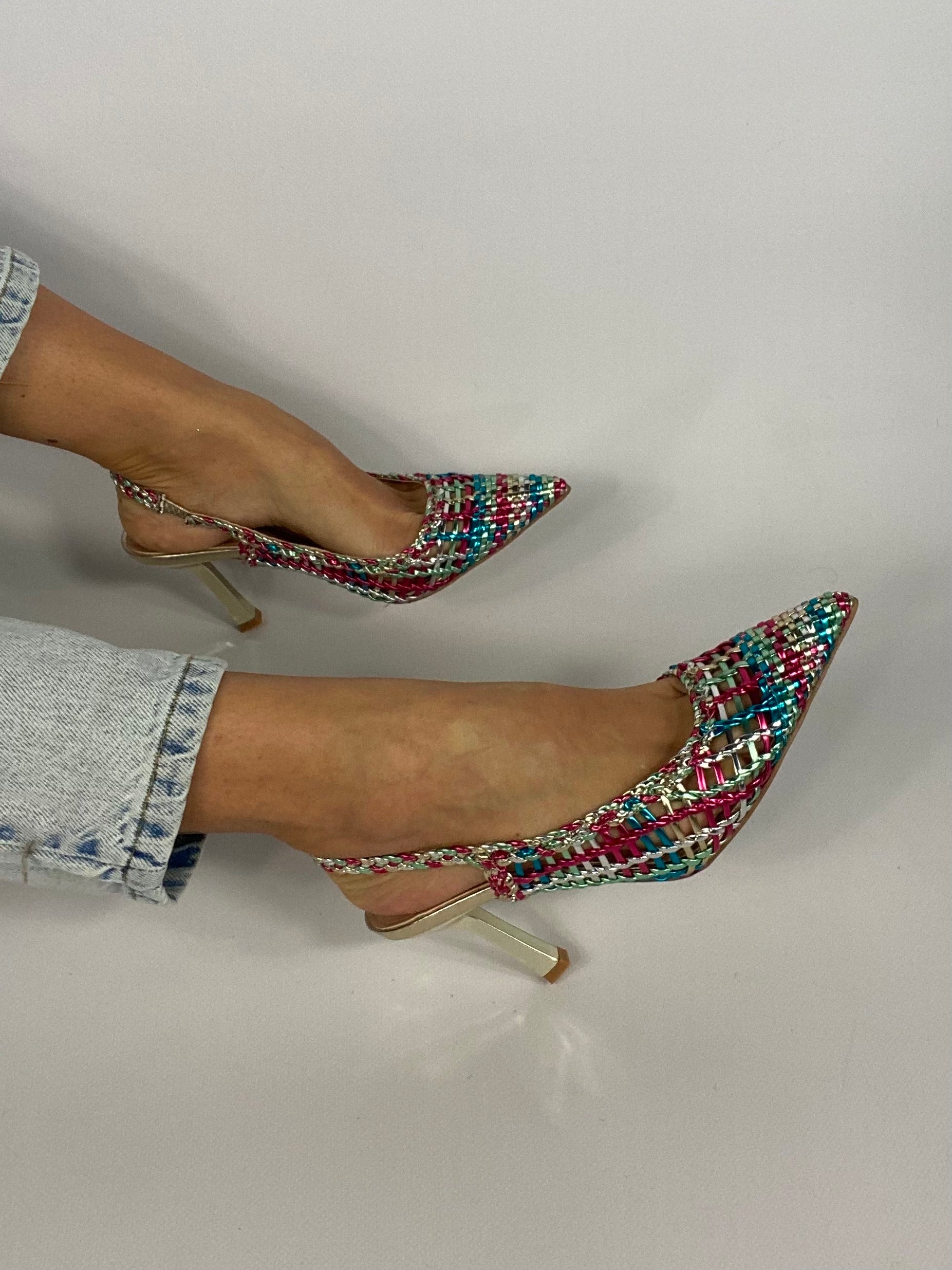 Slingback New Rafia Medium Heels - Multicolor