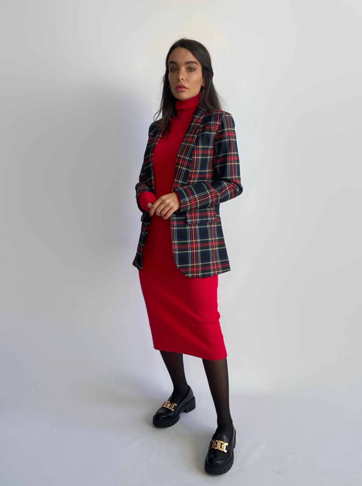 Blazer Tartan Bottoni Gioiello - Nero