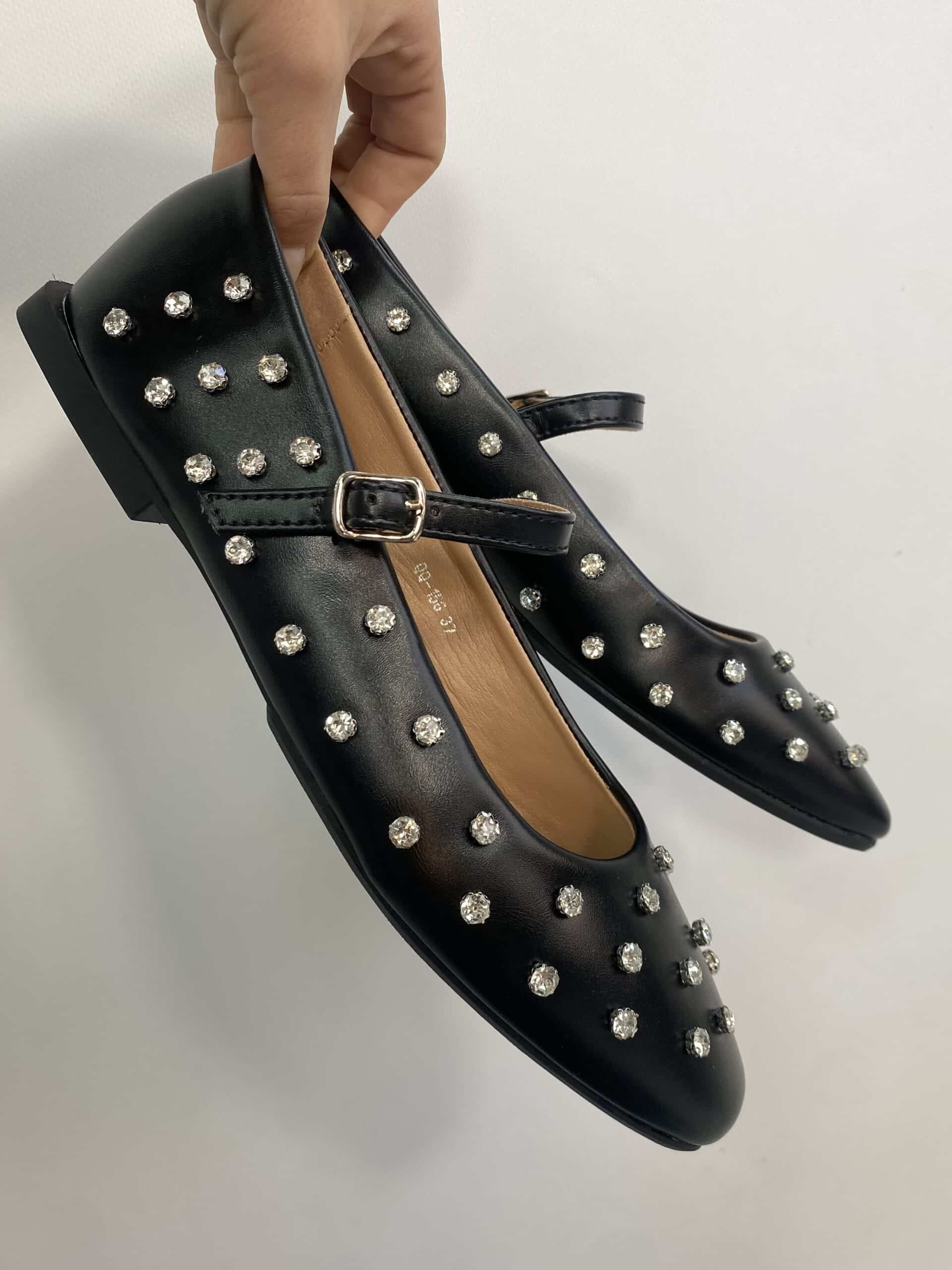 Mary Jane Flat Con Pietre  -  Nero