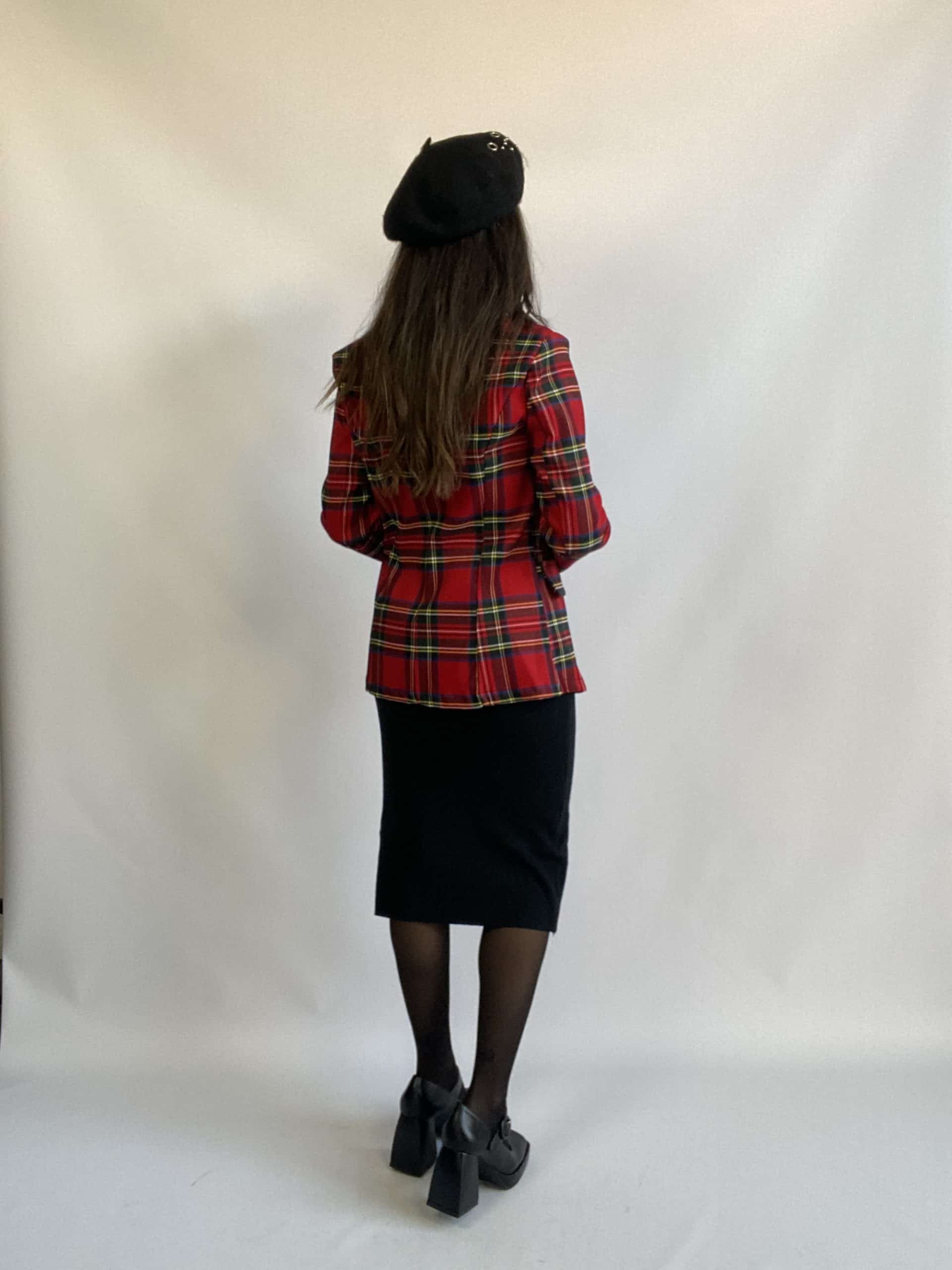 Blazer Tartan Bottoni Gioiello - Rosso