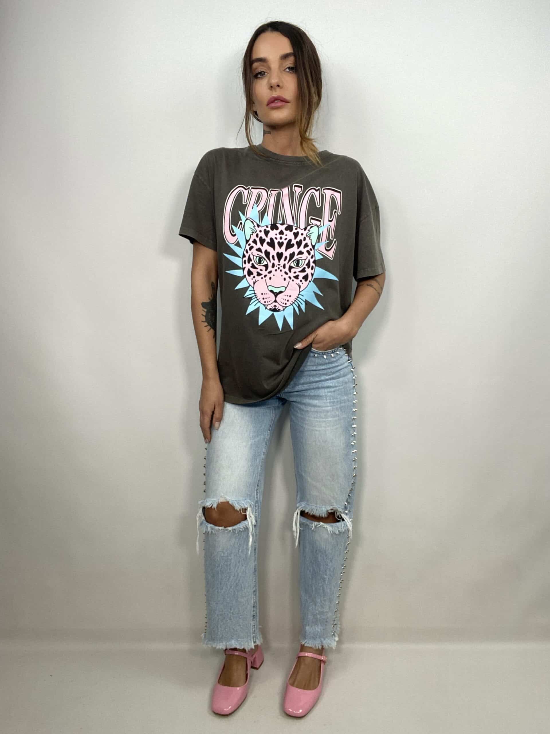 T-shirt Acid Wash - Leopardo - Cringe