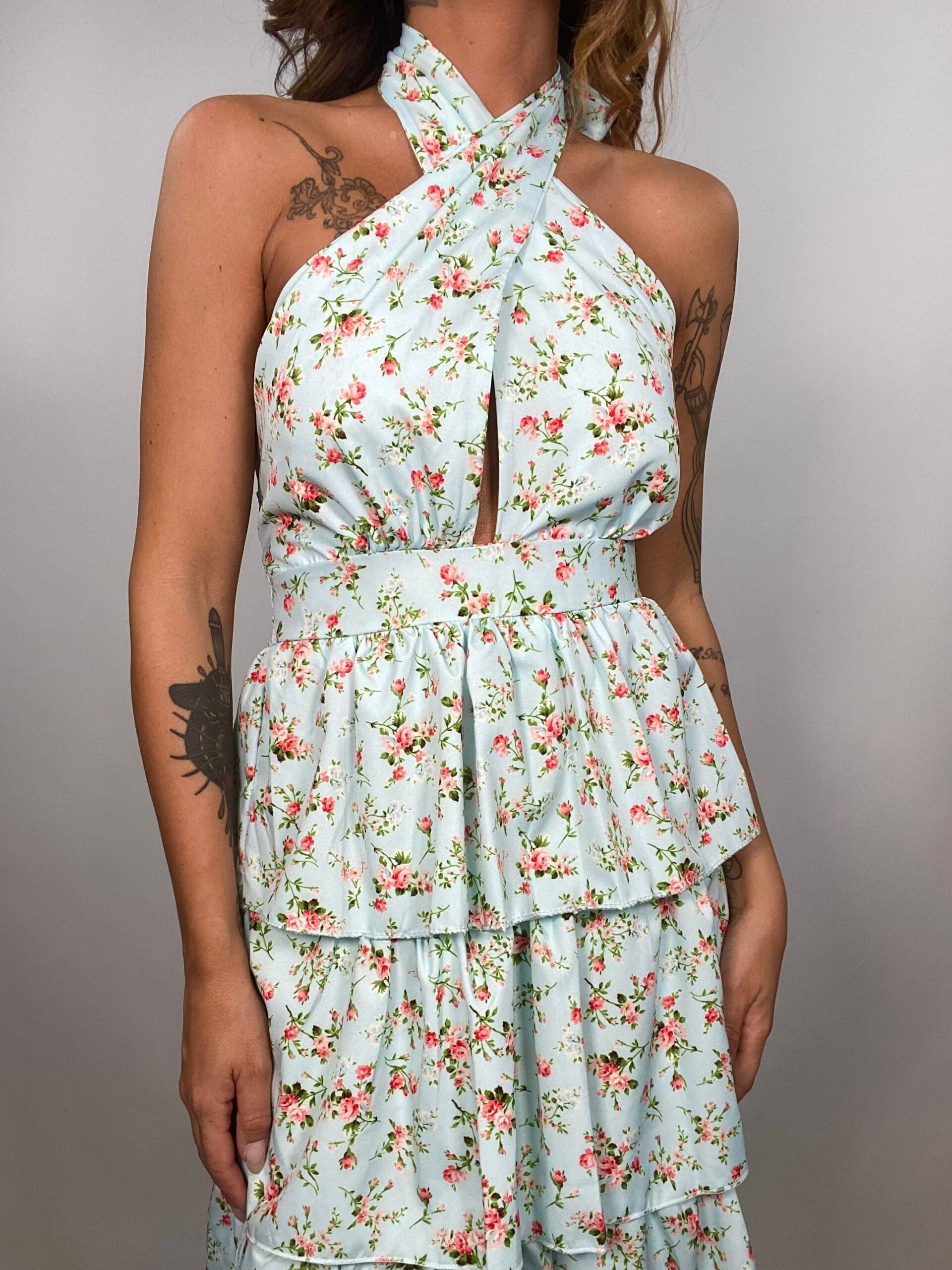 Maxi Dress Andalusia - Verde acqua/ Rosso