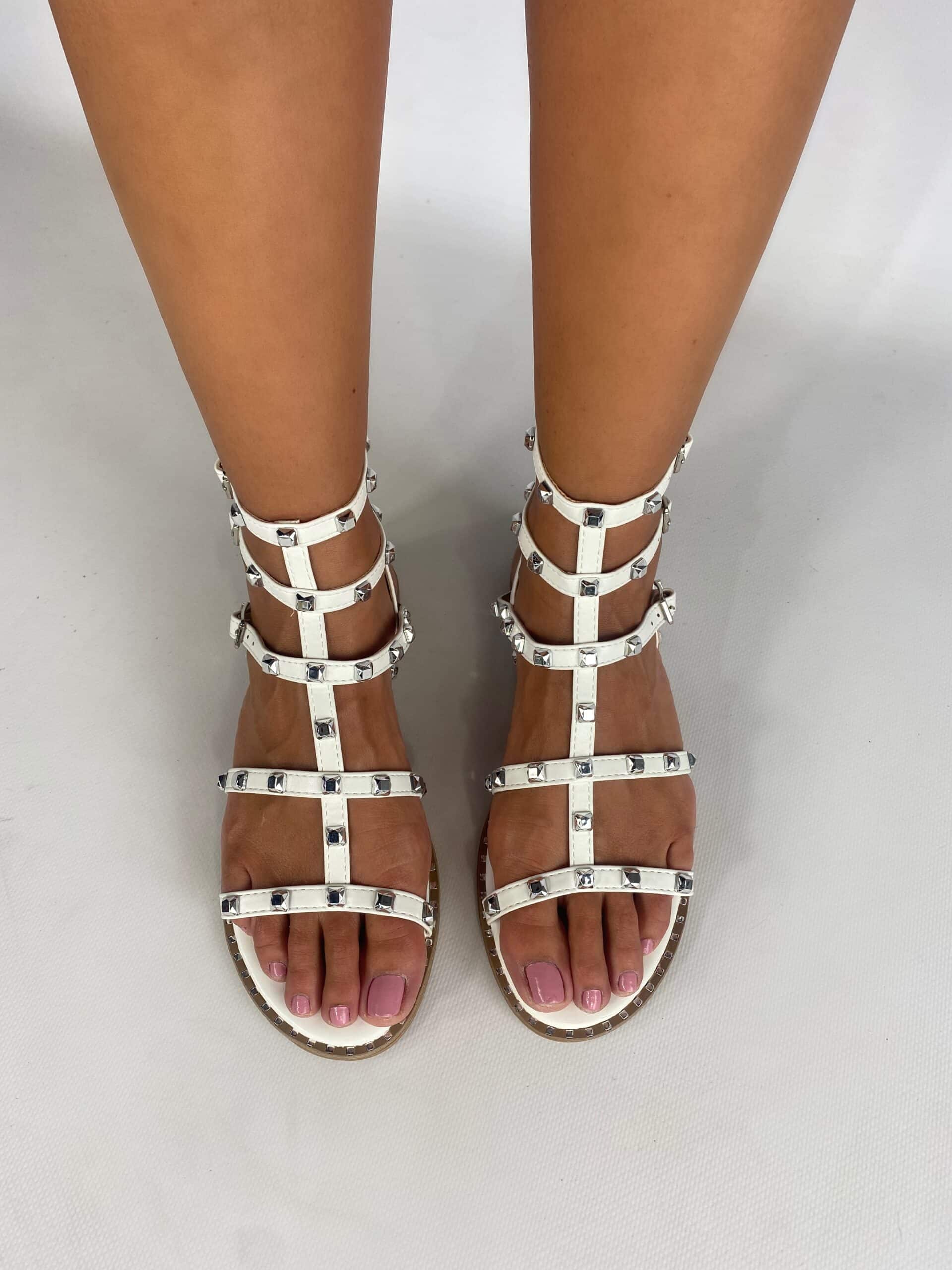 Sandali Studs Flat con Borchie - Bianco