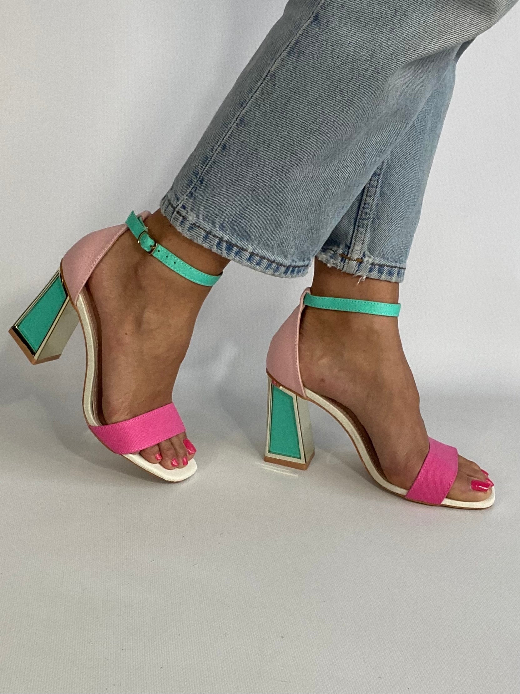 Sandali Multicolor  Amelie  - Camoscio Fucsia / Verde Acqua