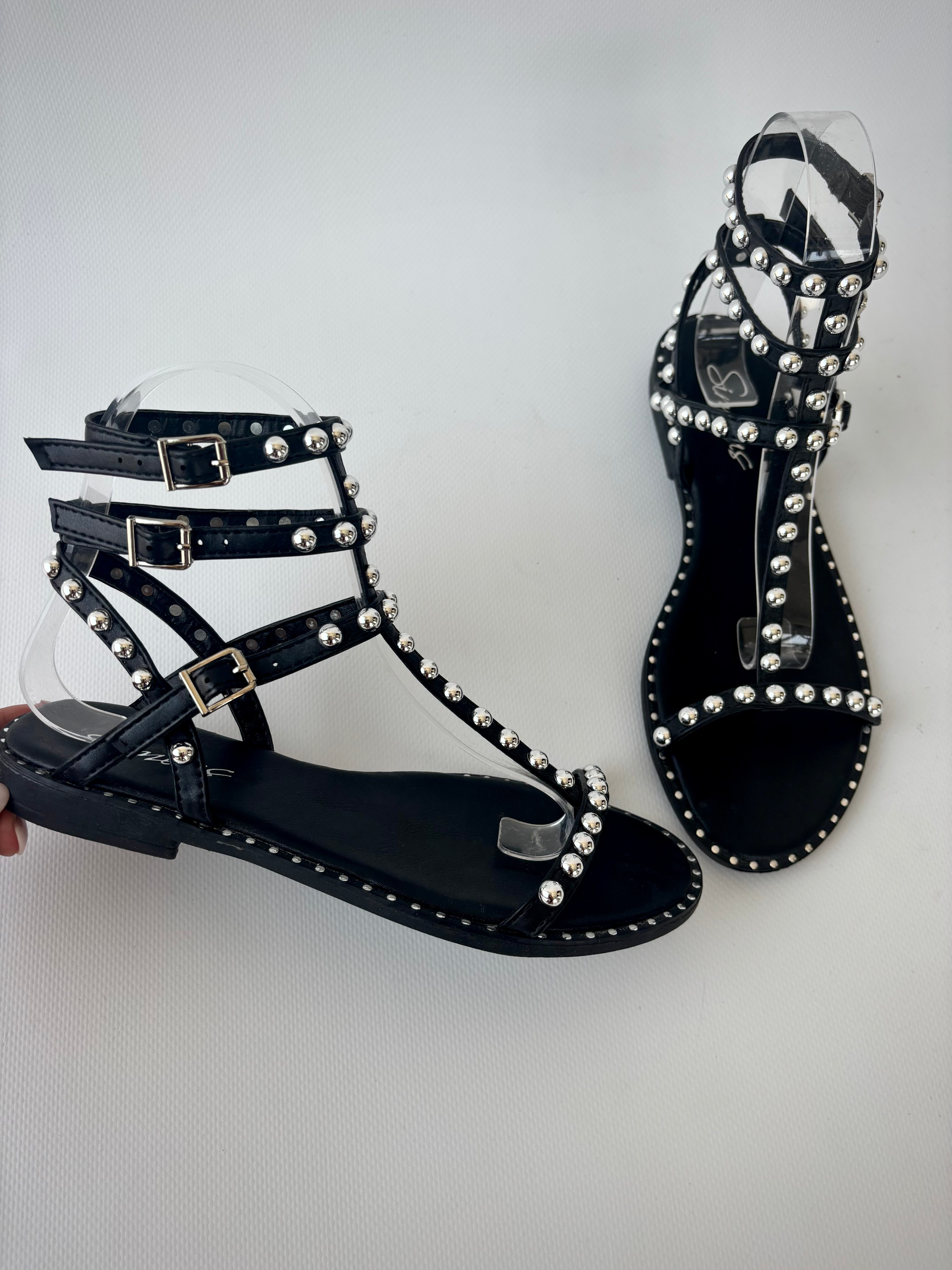 Sandali Gladiatore con Borchie - Nero