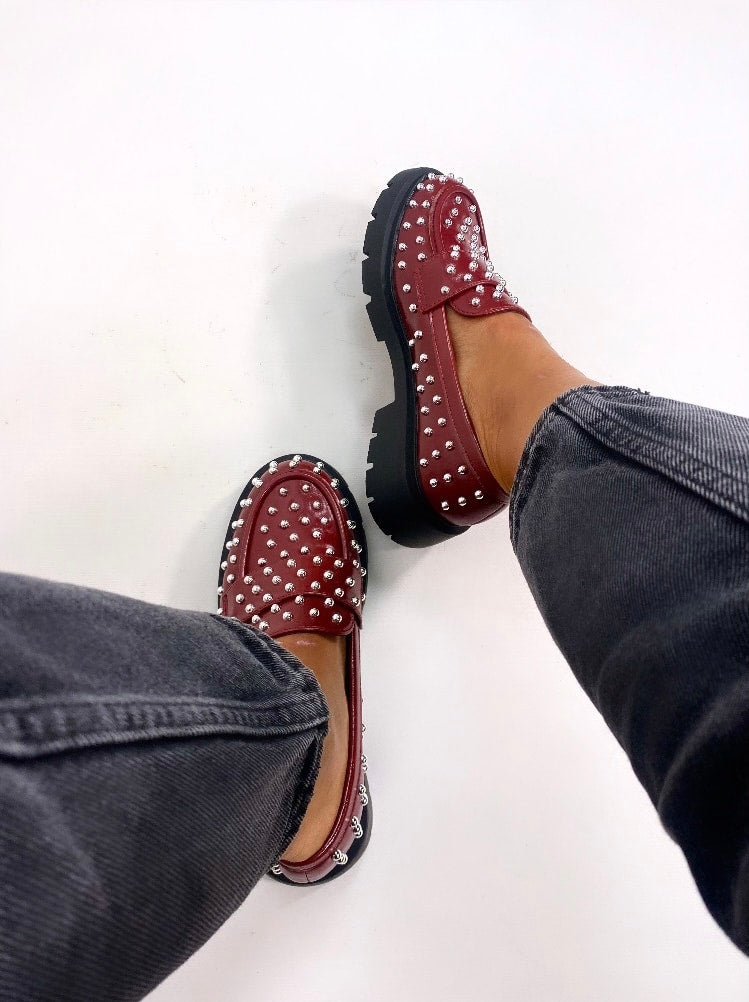 Mocassino Con Borchie - Wine Red