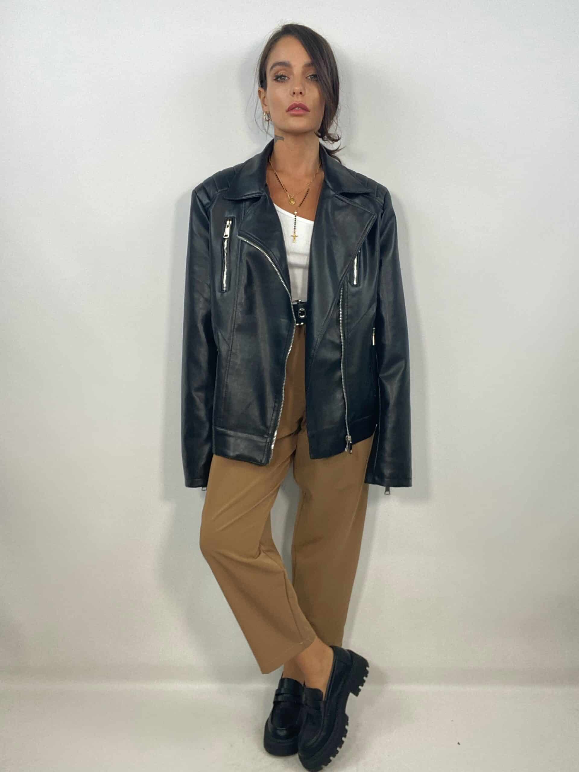 Chiodo Ecopelle Over con Spalline  - Nero
