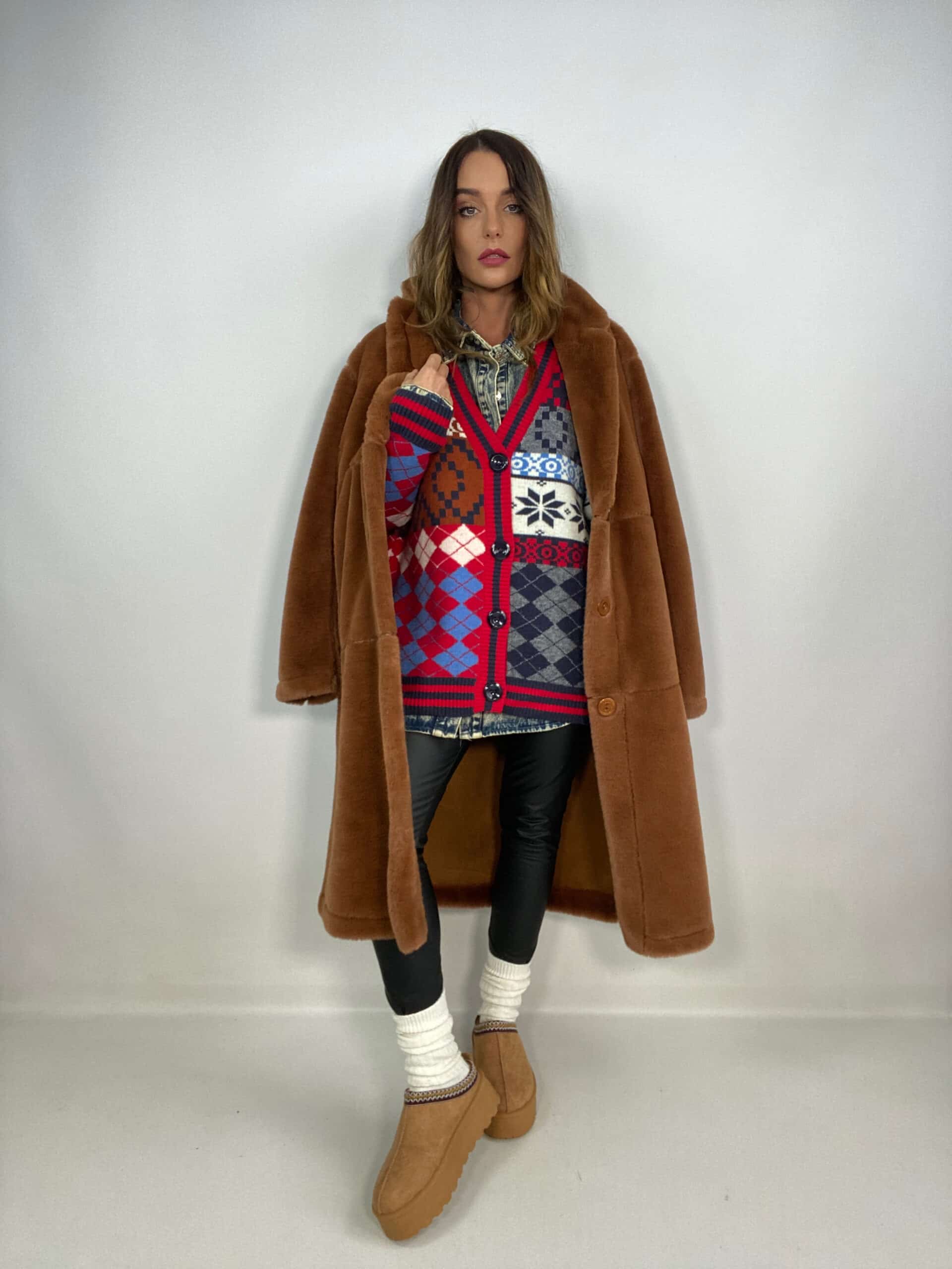 Stivaletti Bassi con Platform e Pelo - Cammello / Ricamo Marrone ( Pelliccia Cammello)