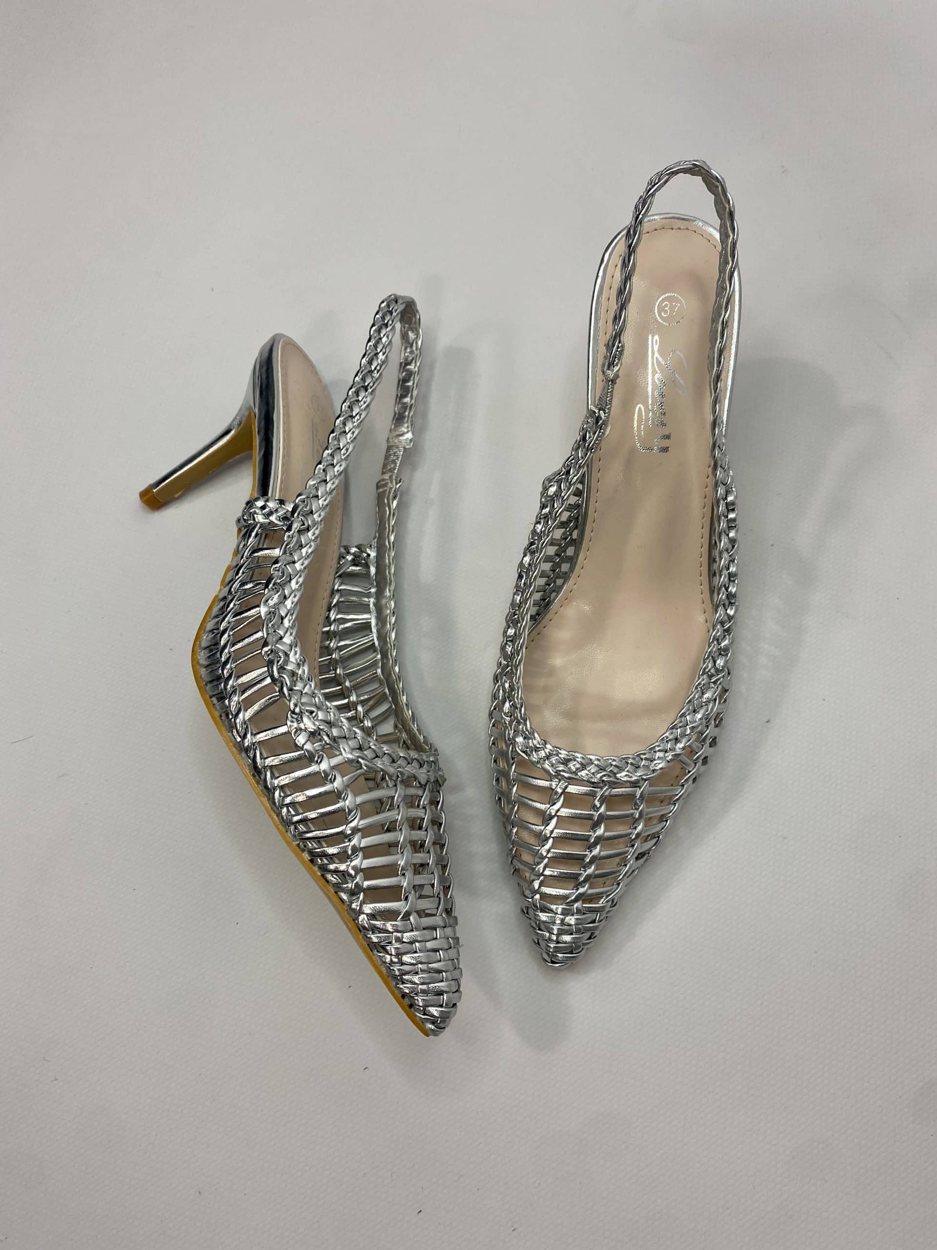 Slingback Rafia Medium Heels- Argento