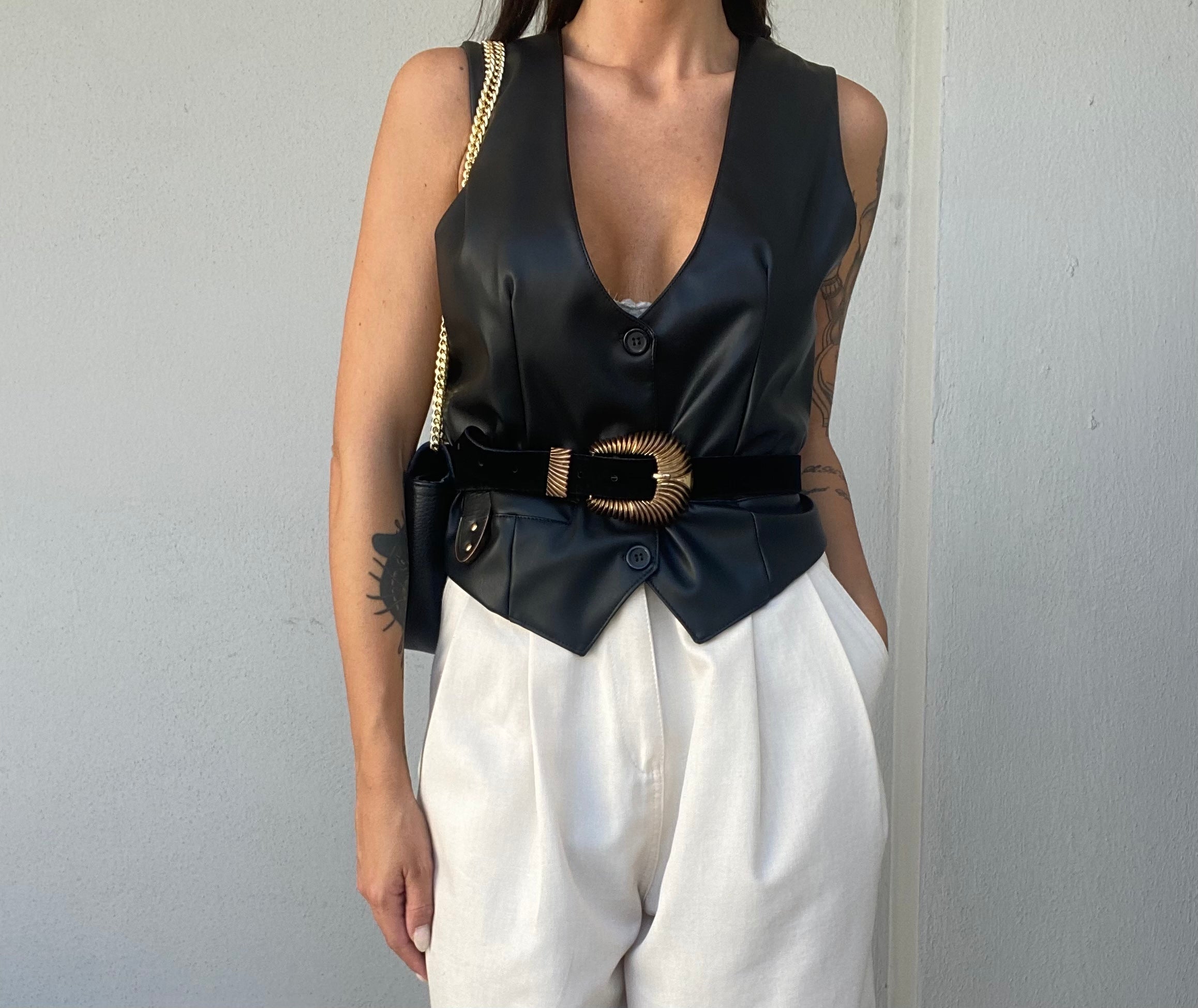 Gilet Completo Ecopelle- Nero