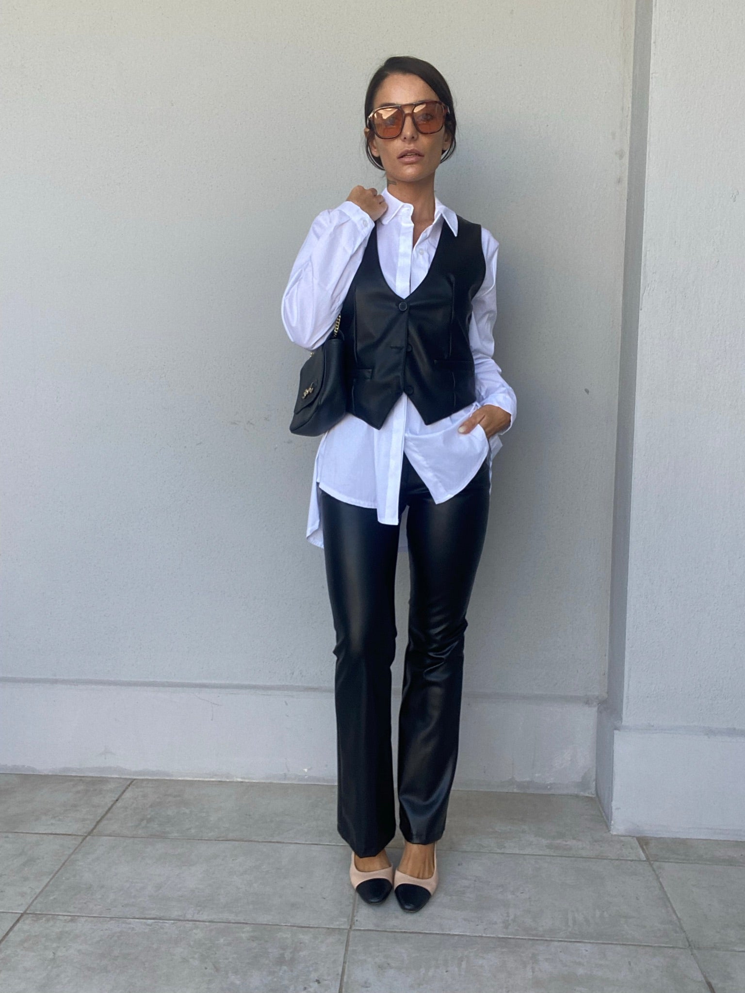 Gilet Completo Ecopelle- Nero