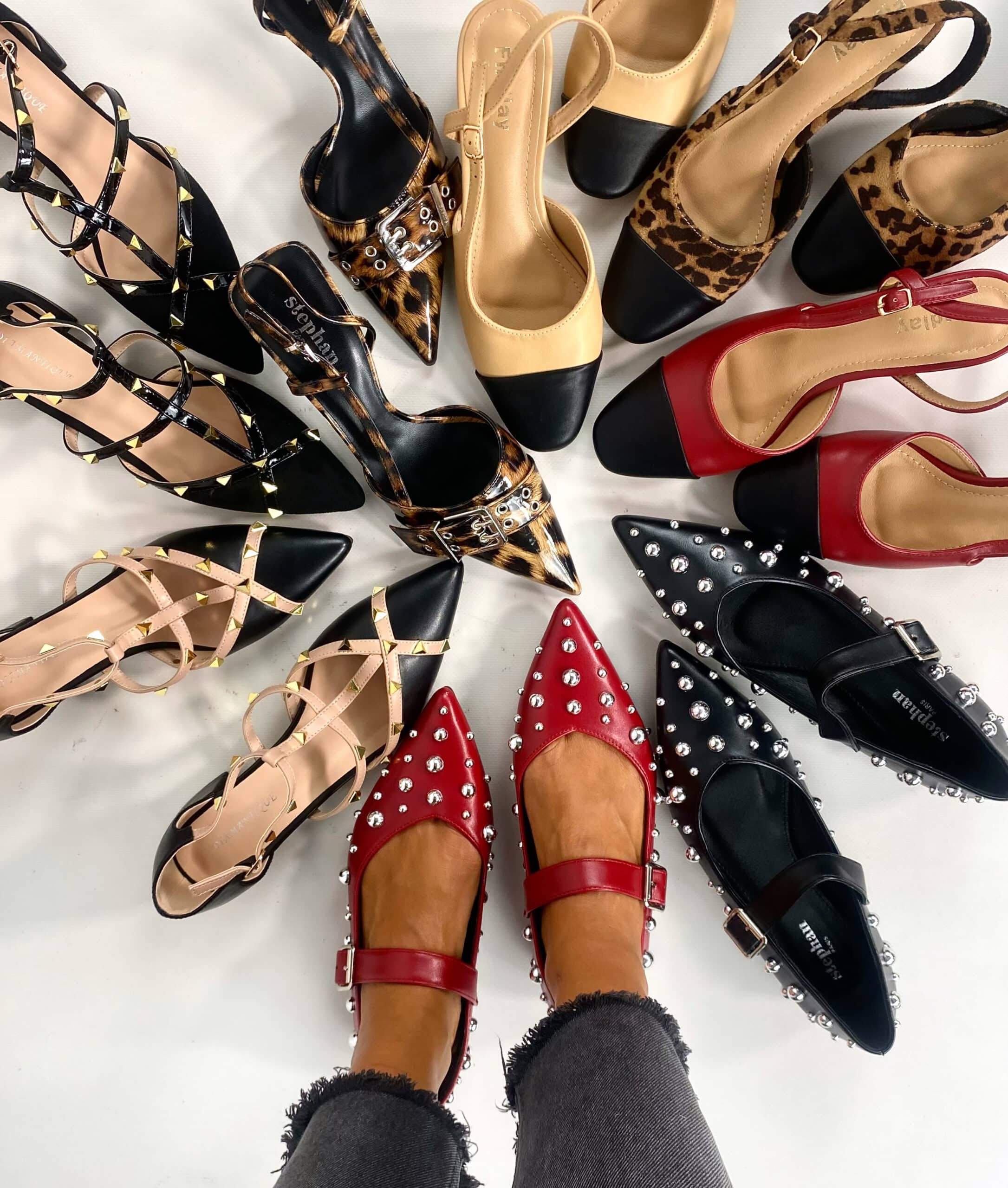 Ballerina Mary Jane Con Borchie - Rosso