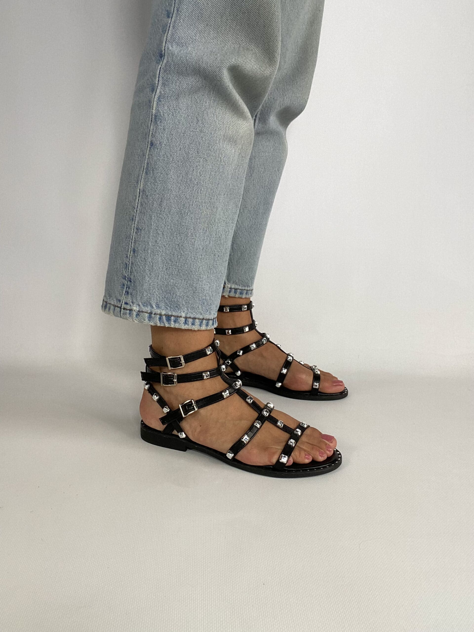 Sandali Studs Flat con Borchie - Nero