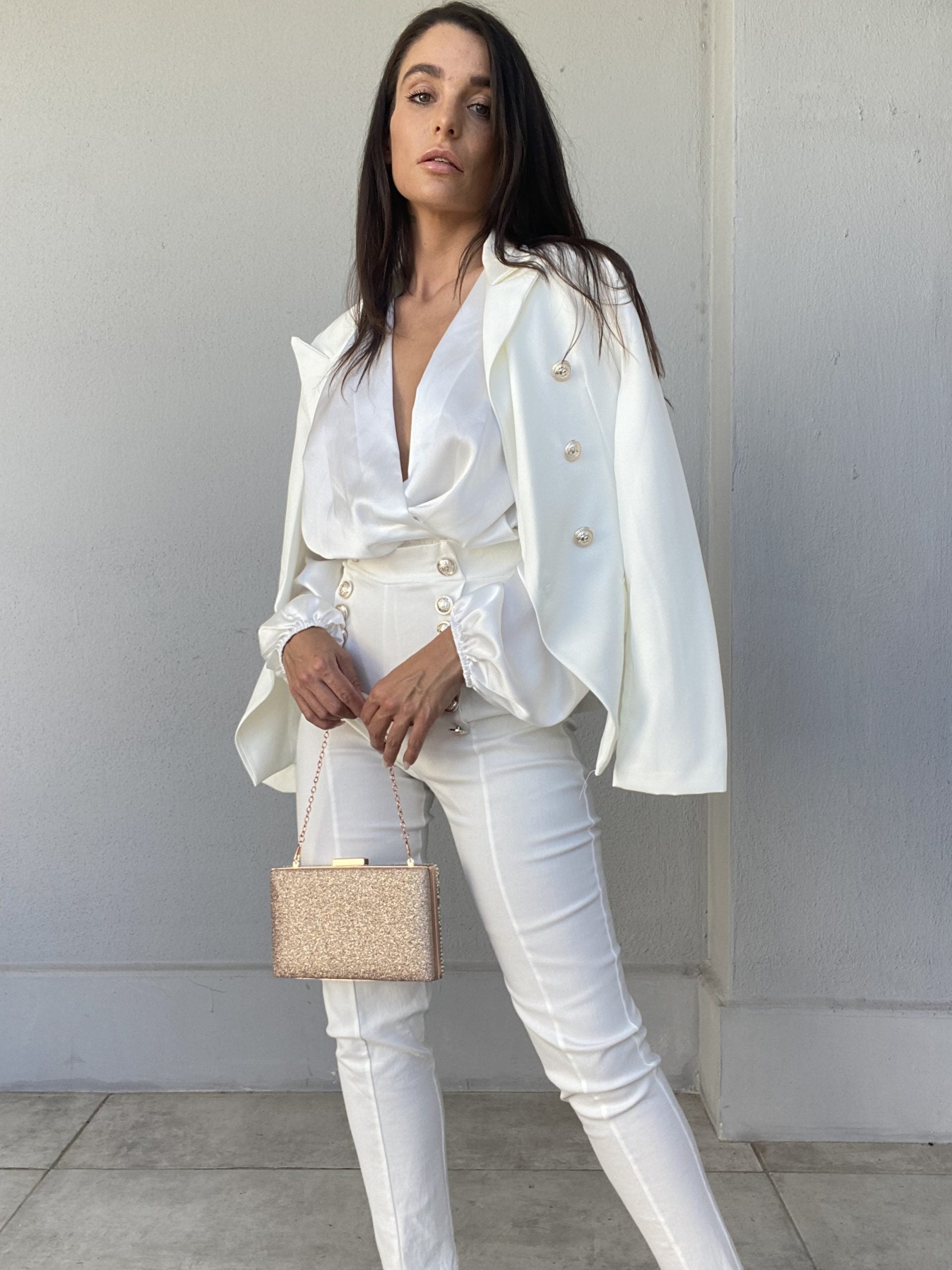 Blazer Completo Bottoni Gioiello - Bianco