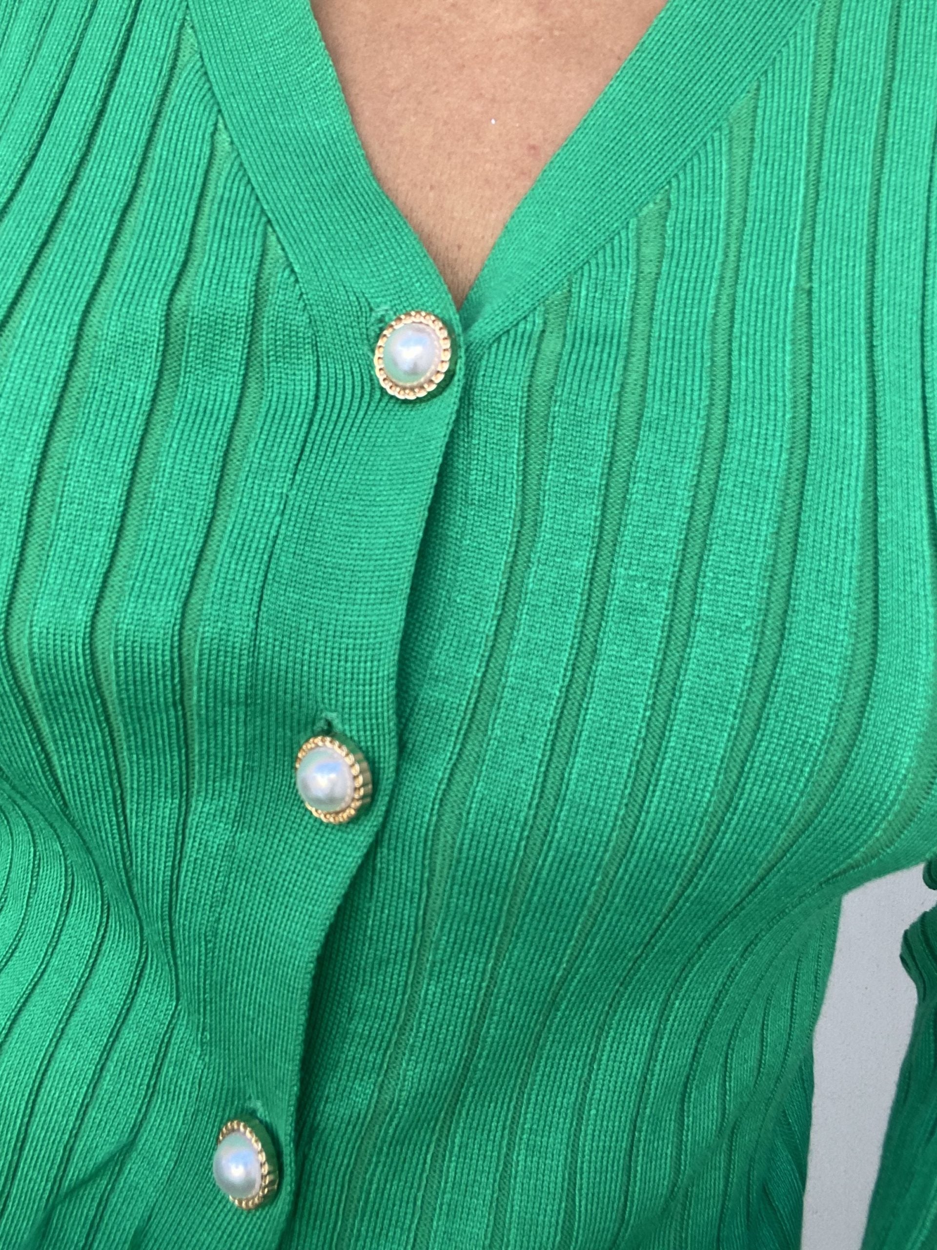 Cardigan Piume Bottoni Gioiello - Verde