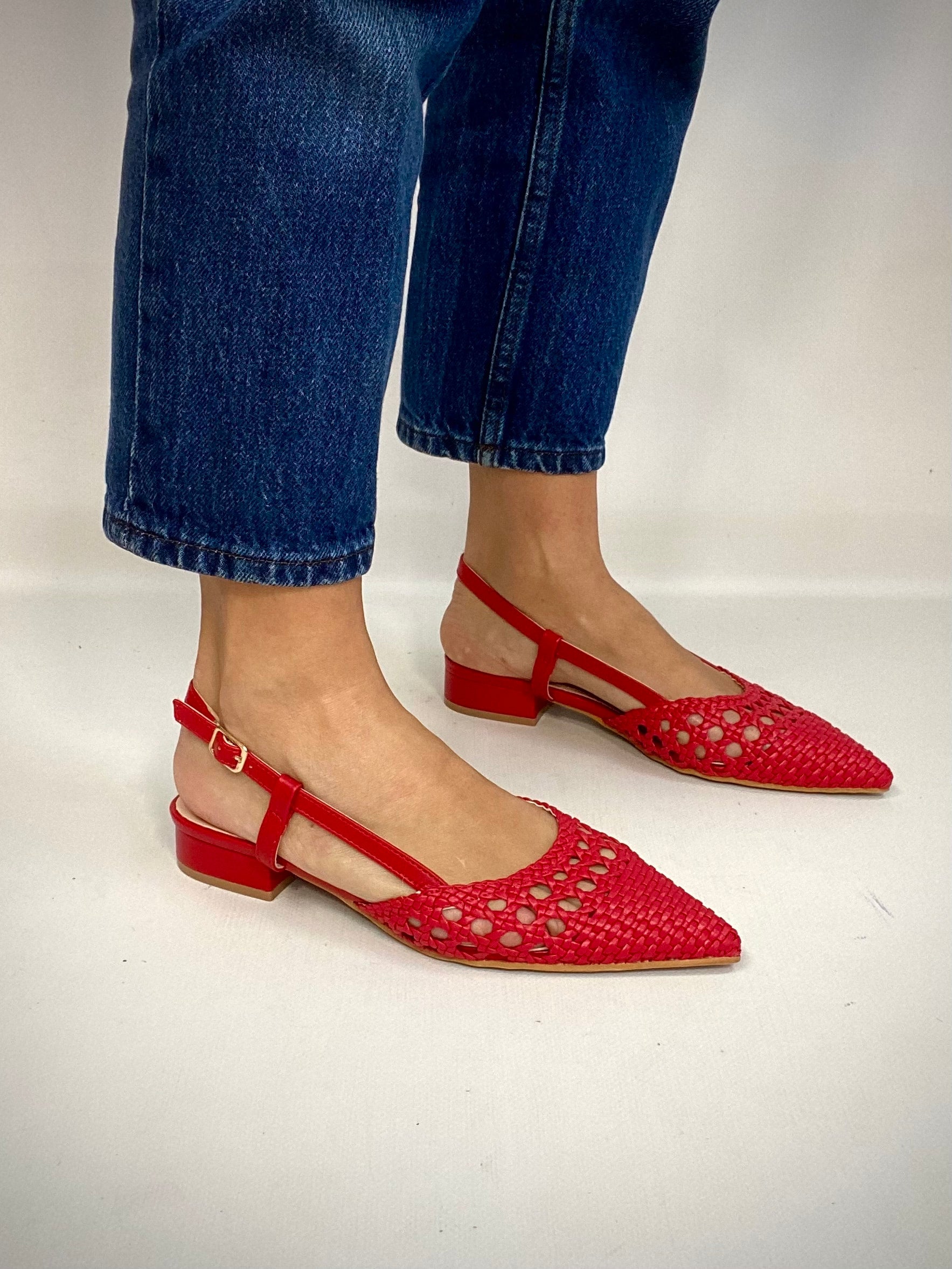 New Slingback Flat Rafia - Rosso
